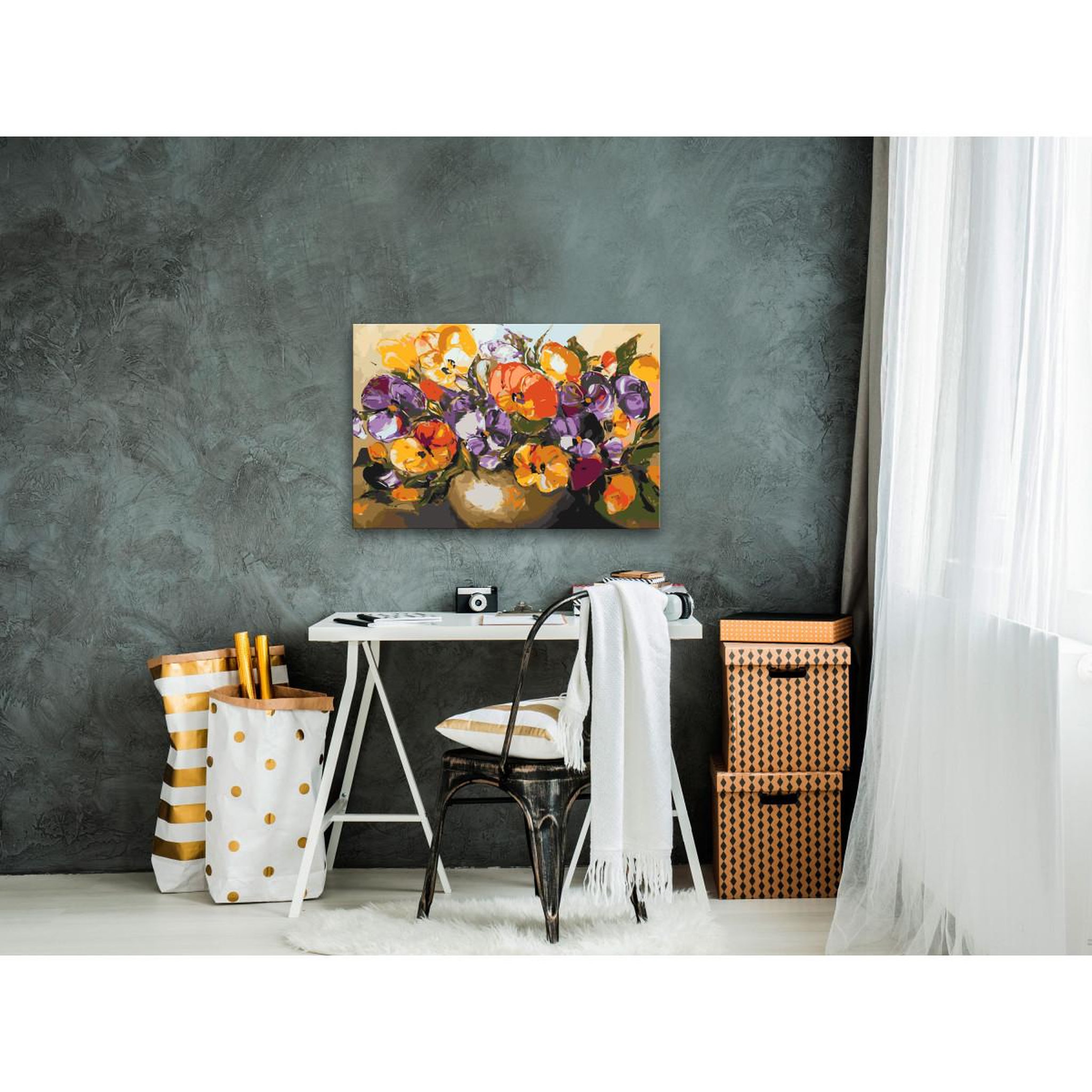 Voir la diapositive 2 : Paris Prix Tableau à peindre soi-même  violas dans un vase  40x60cm