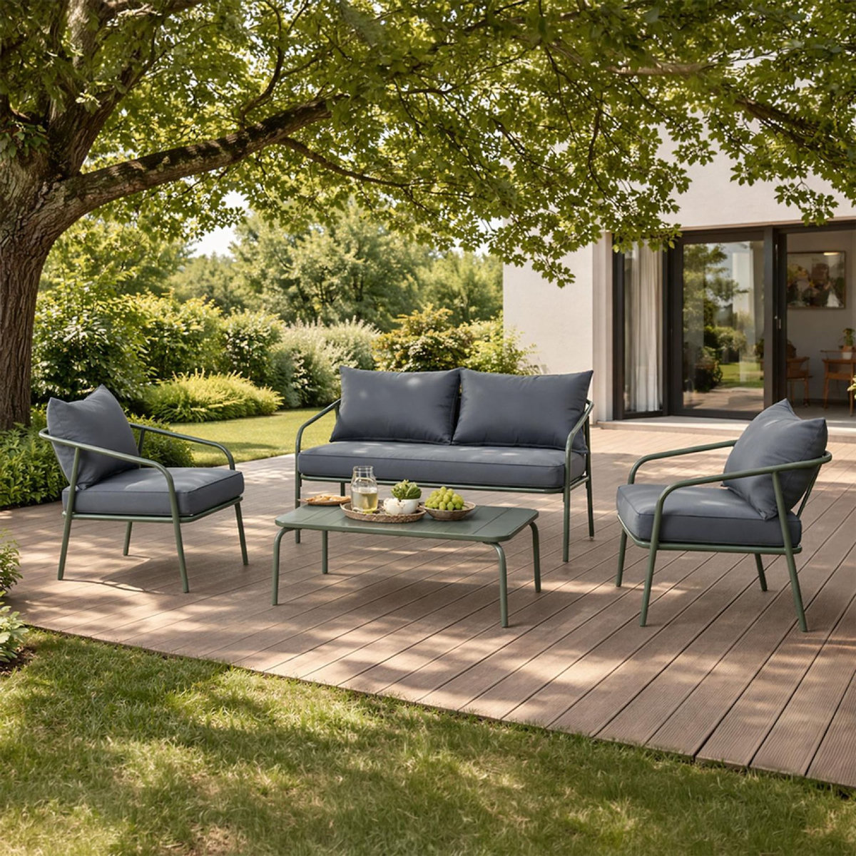 CONCEPT USINE Salon de jardin 4 places kaki BERGAME