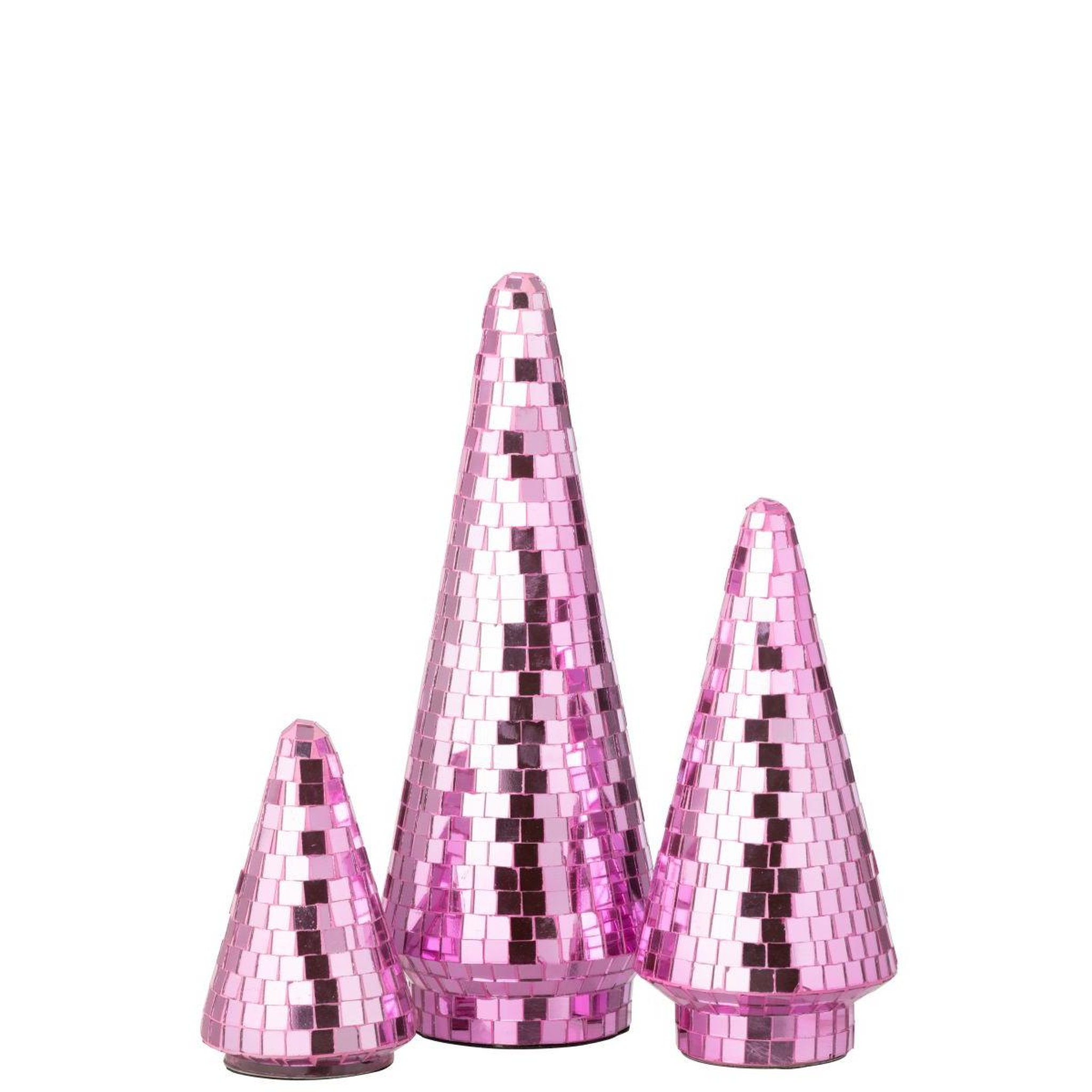 Voir la diapositive 2 : J-LINE Arbre disco en verre  miroir  33cm rose