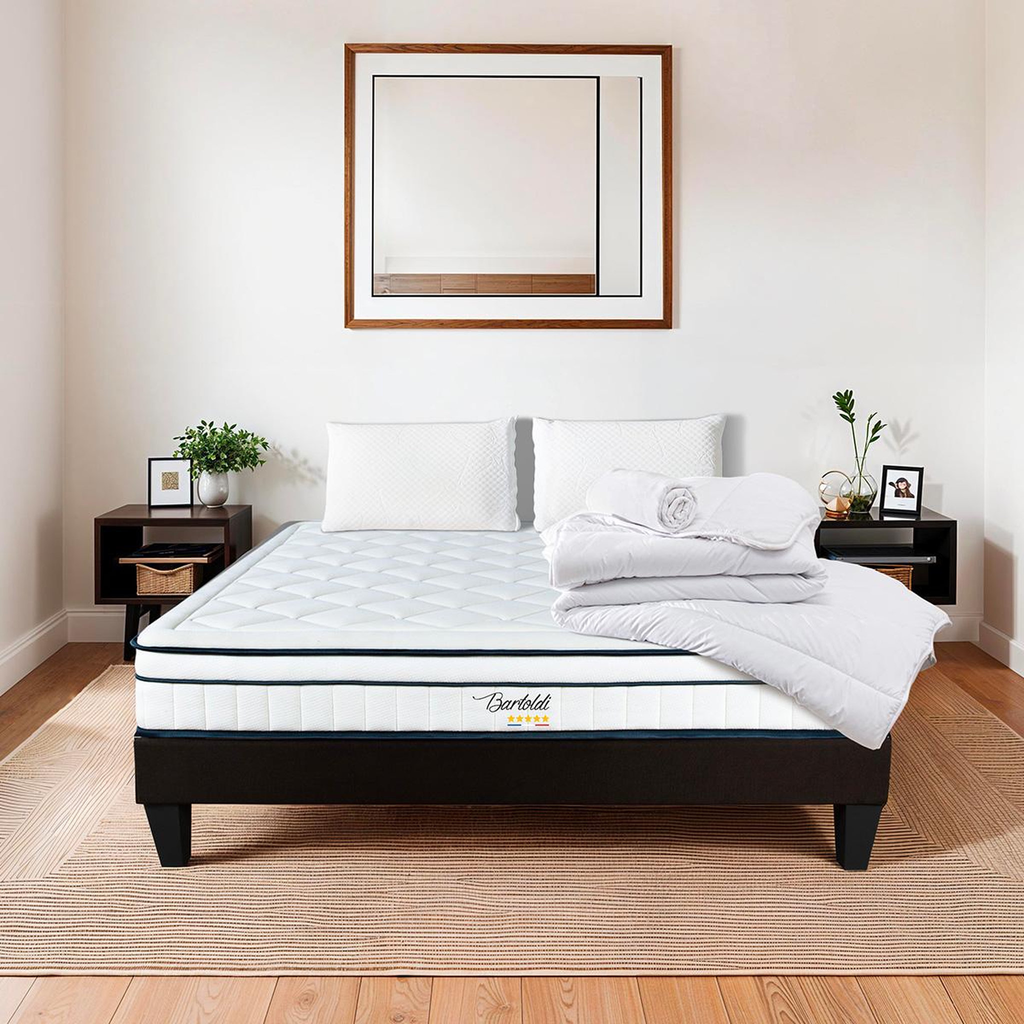 Voir la diapositive 2 : BELLECOUR Bellecour literie | pack prêt à dormir bartoldi | matelas ressorts ensachés + sommier + accessoires