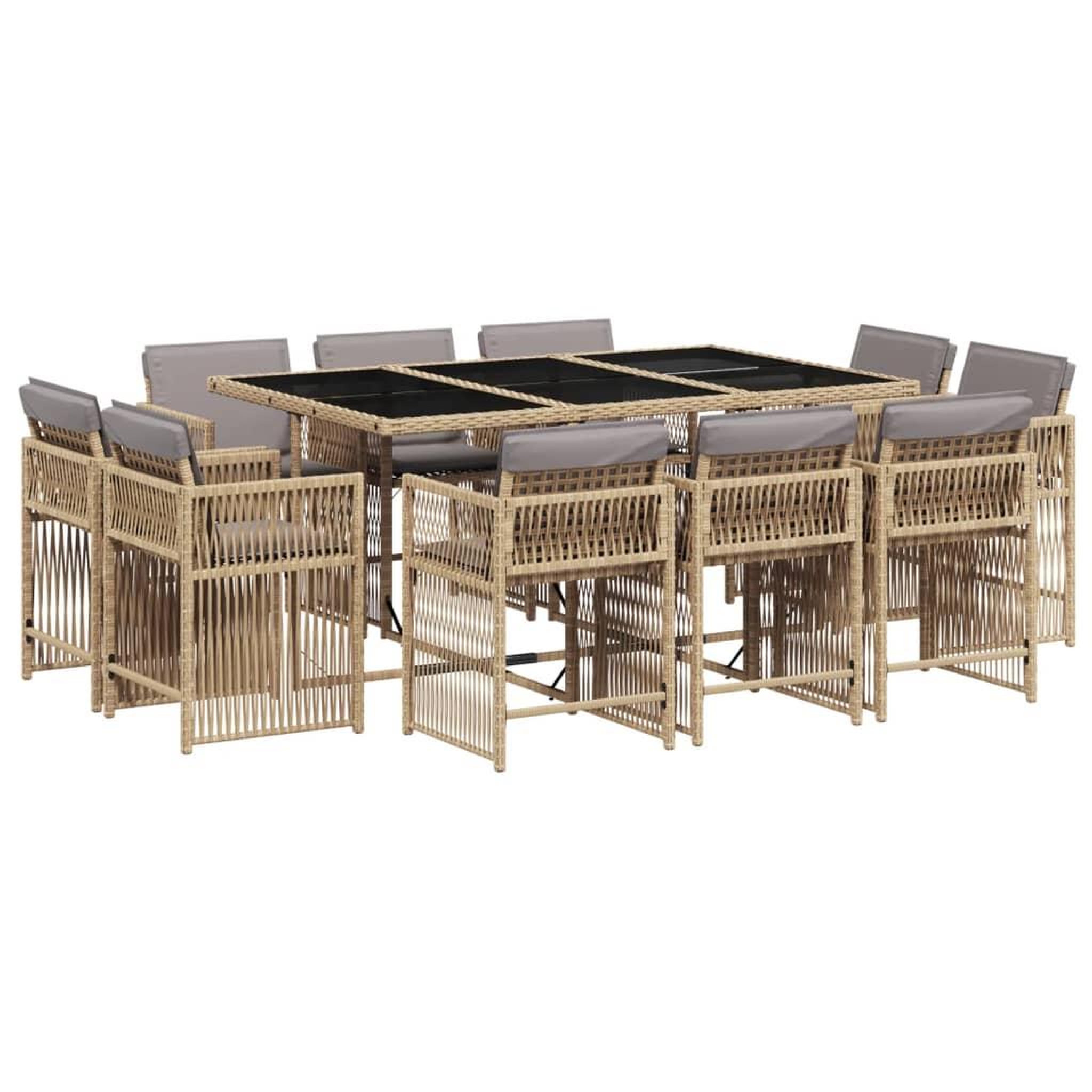 Voir la diapositive 2 : VIDAXL Ensemble a manger de jardin et coussins 11 pcs melange beige