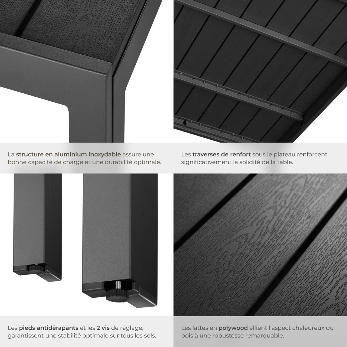 tectake Table de jardin en aluminium et plastique noir