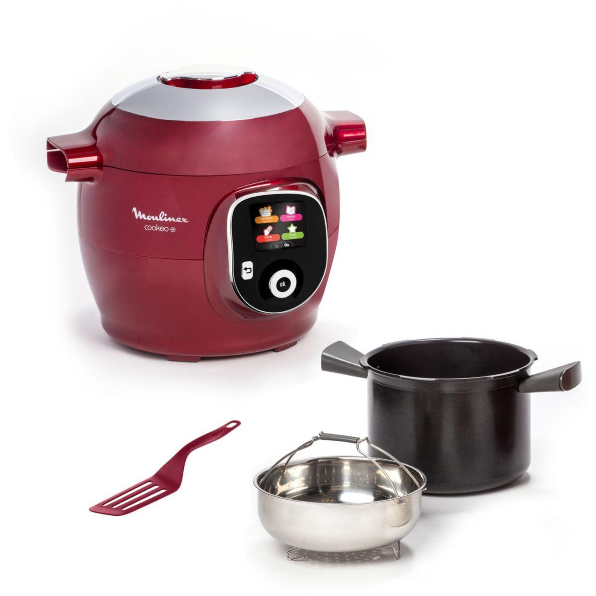 Voir la diapositive 1 : MOULINEX Cookeo YY5118FB rouge 6 L, 6 modes de cuisson + spatule
