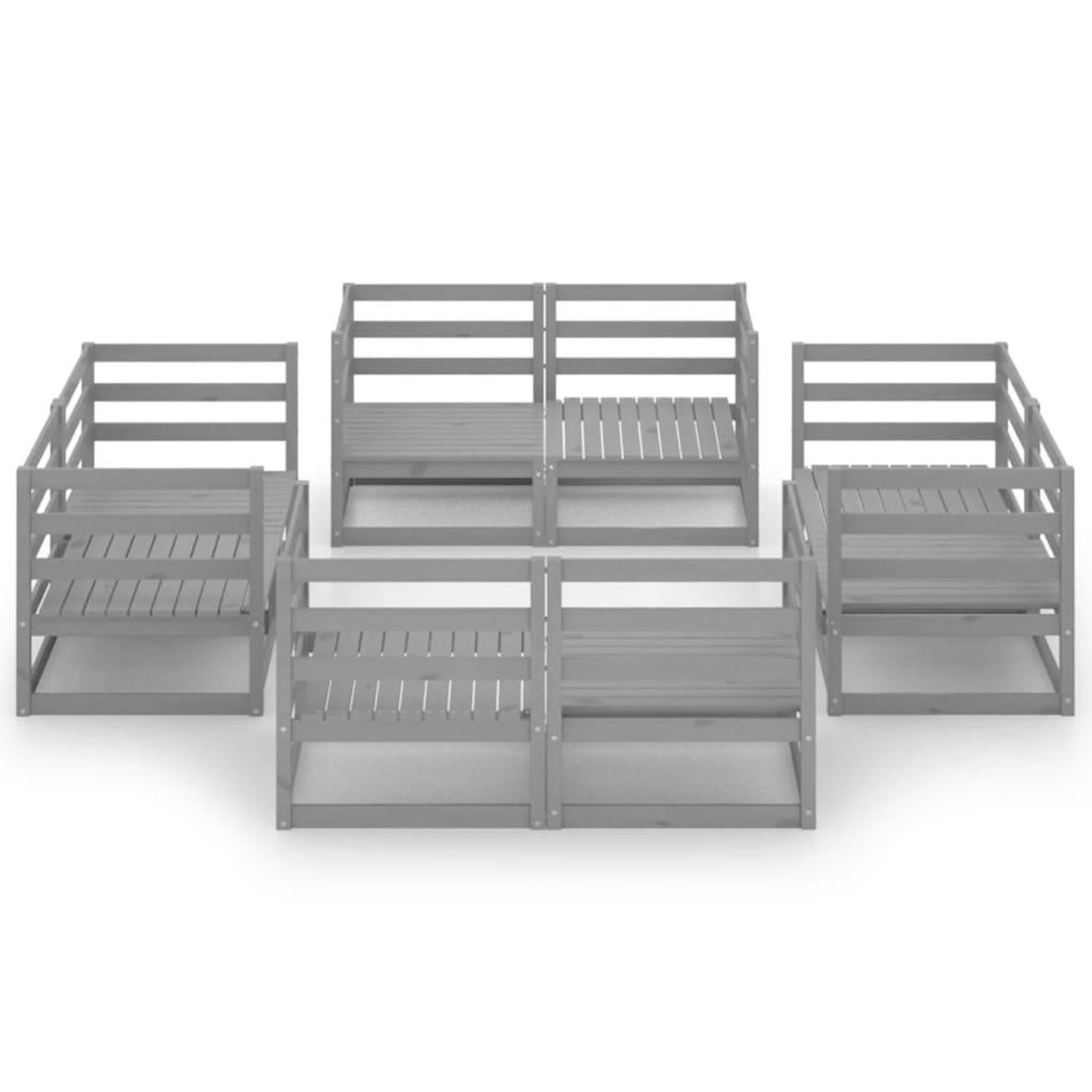 Voir la diapositive 3 : VIDAXL Salon de jardin 8 pcs Gris Bois de pin massif