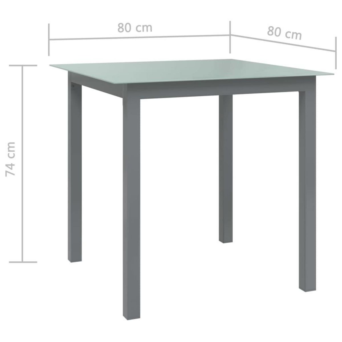 VIDAXL Table de jardin Gris clair 80x80x74 cm Aluminium et verre