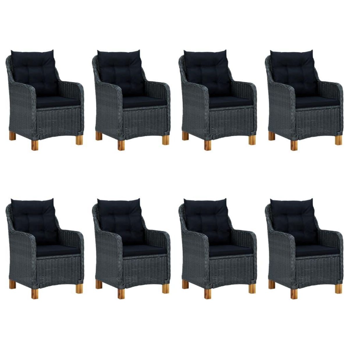 VIDAXL Mobilier a dîner 9 pcs avec coussins Resine tressee Gris fonce