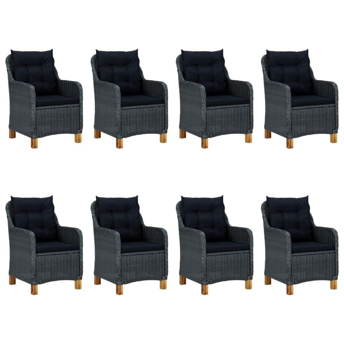 VIDAXL Mobilier a dîner 9 pcs avec coussins Resine tressee Gris fonce