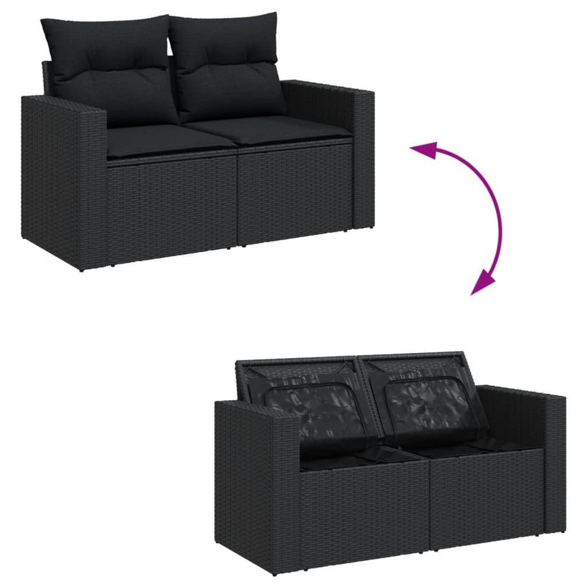 VIDAXL Salon de jardin 7 pcs avec coussins noir resine tressee