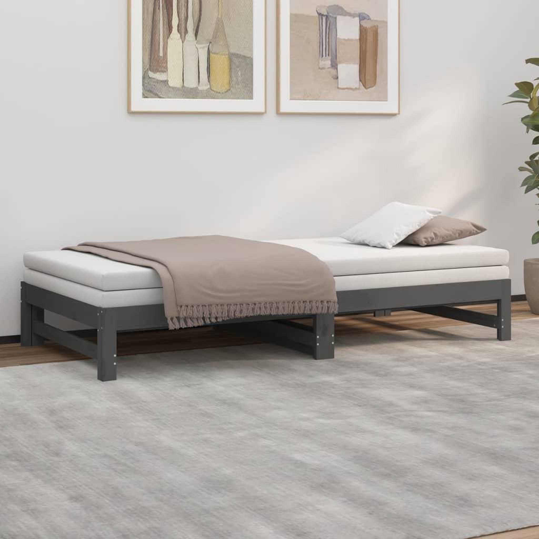 Voir la diapositive 4 : VIDAXL Lit coulissant sans matelas gris 2x(90x200) cm