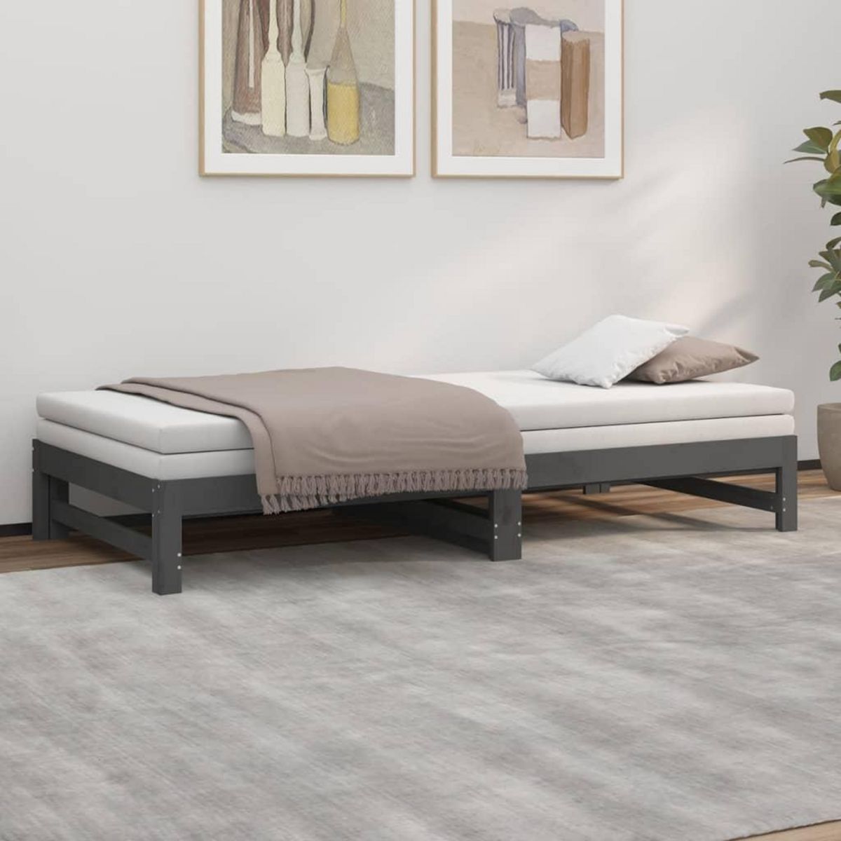 VIDAXL Lit coulissant sans matelas gris 2x(90x200) cm