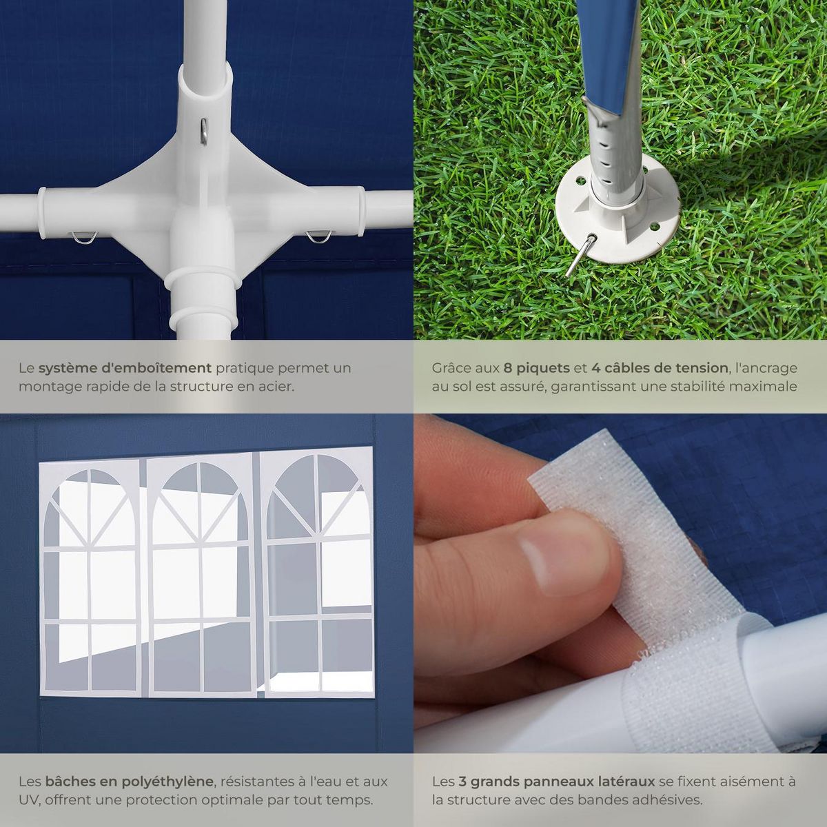 tectake Pavillon 3 x 3 m avec système d'emboîtement bleu