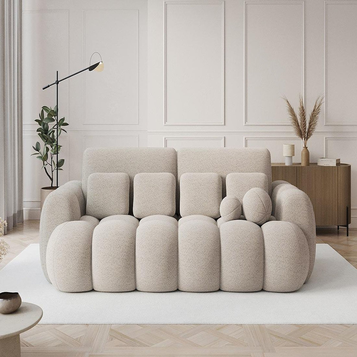 BEST MOBILIER Dorian - canapé droit 3 places convertible avec coffre en tissu bouclette