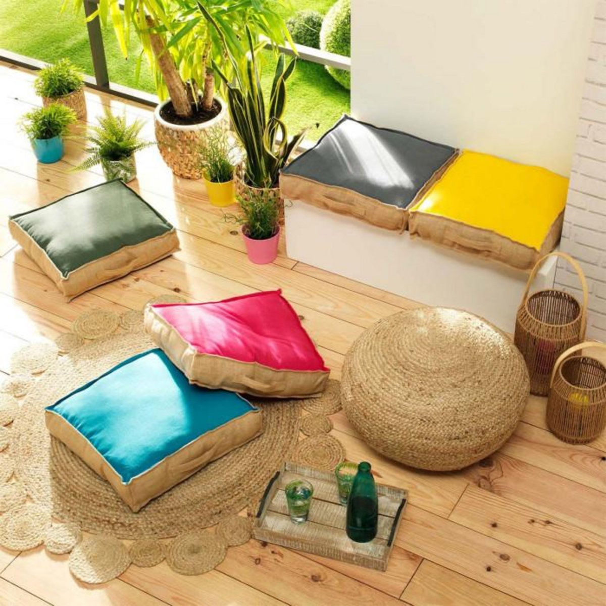 Paris Prix Coussin de Sol Jute  Belita  45x45cm Framboise