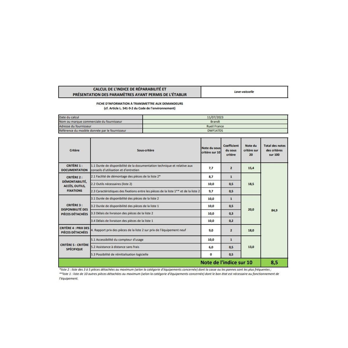 BRANDT Lave-vaisselle 60cm 14 couverts 47db silver - DWF147DS