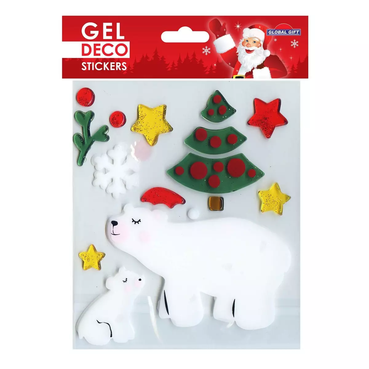 GLOBAL GIFT Stickers gel Noël pour fenêtre - Ours blanc