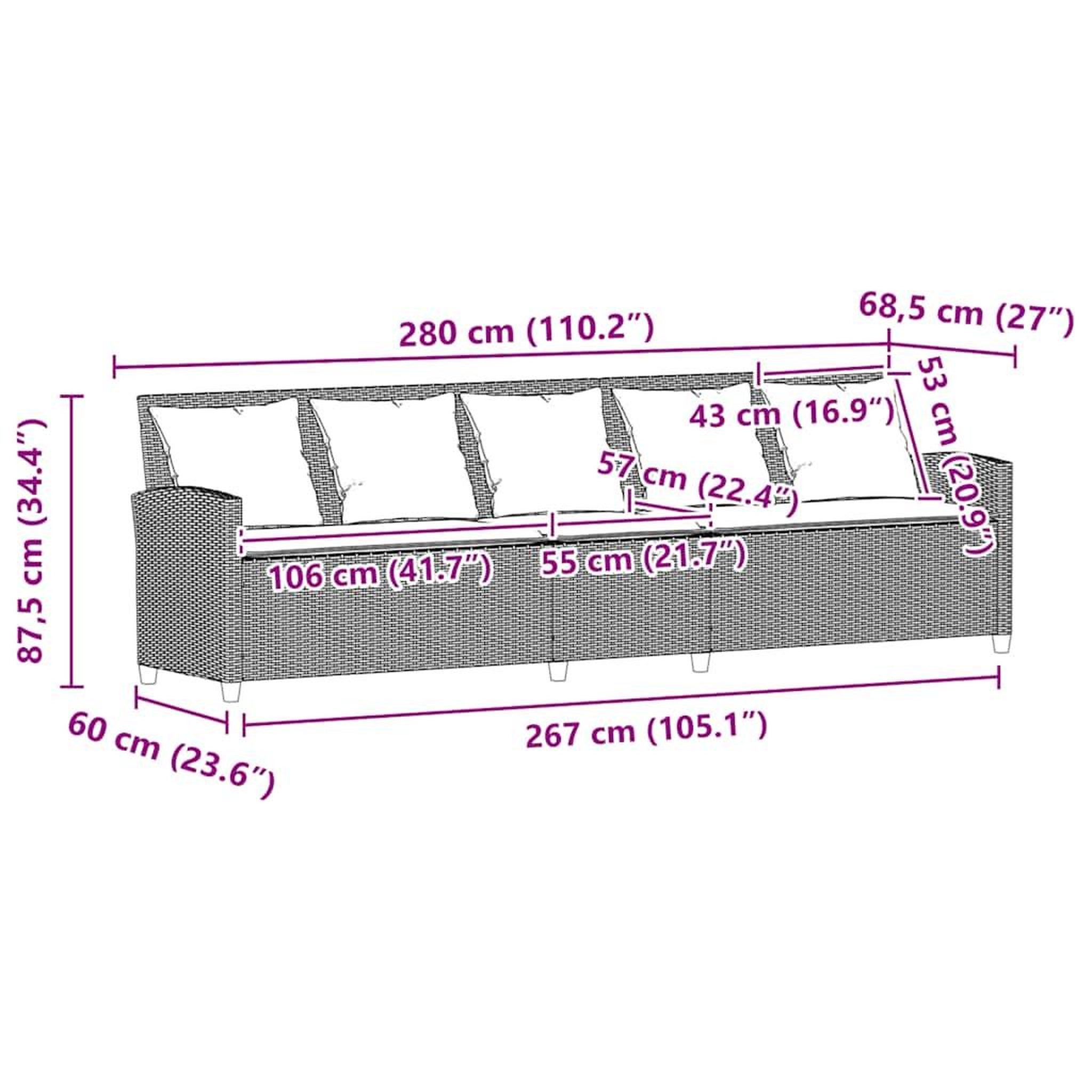 Voir la diapositive 6 : VIDAXL Canape de jardin avec coussins 5 places noir resine tressee