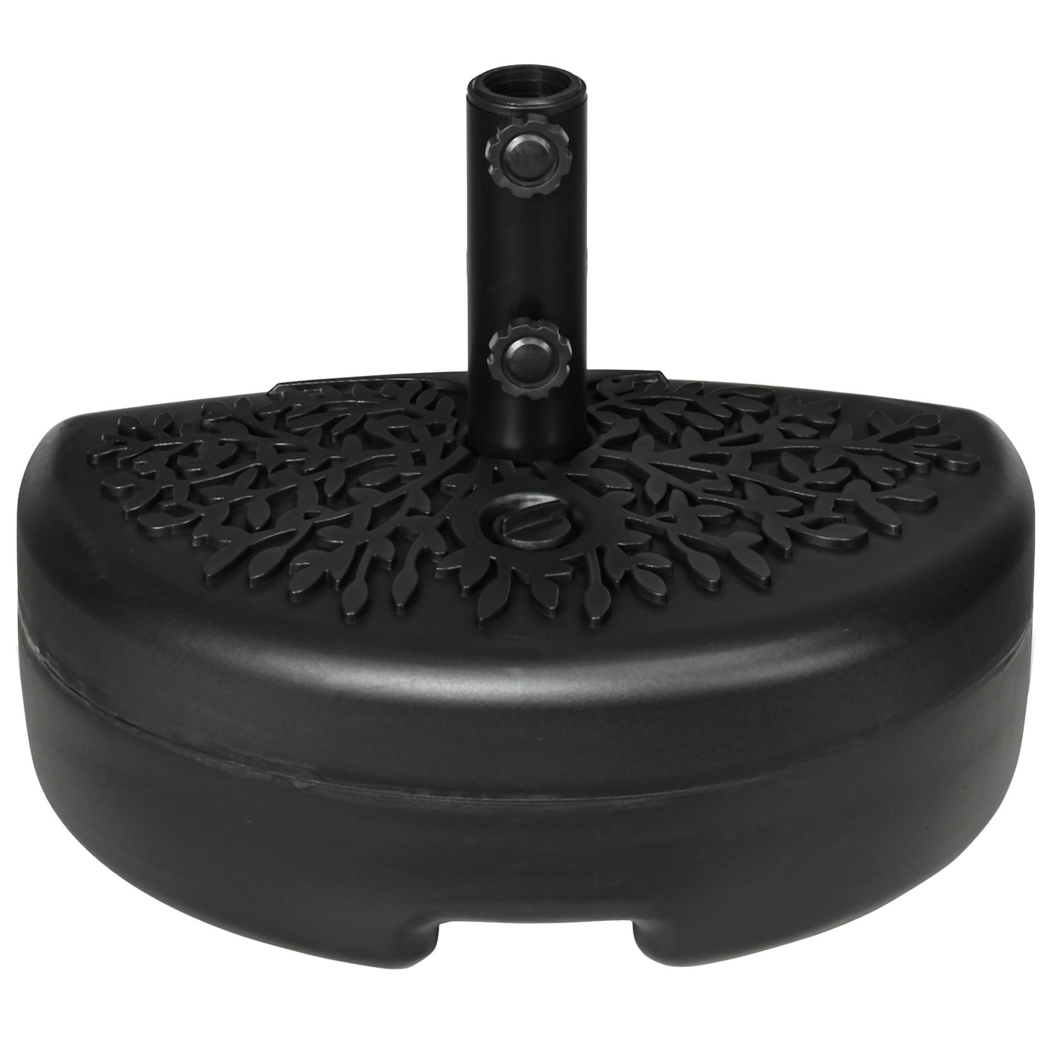 Voir la diapositive 5 : OUTSUNNY Pied de parasol demi-round à remplir avec 18 kg d'eau / 21 kg de sable - pour mât de Ø 38-48 mm - 50 x 31 x 38cm - noir