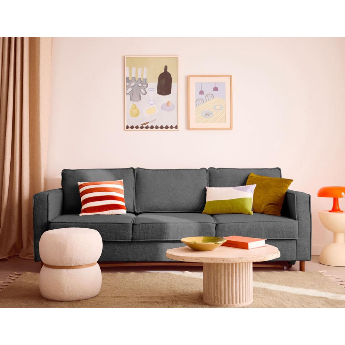 LISA DESIGN Jake - canapé droit 3 places convertible en tissu velours relief