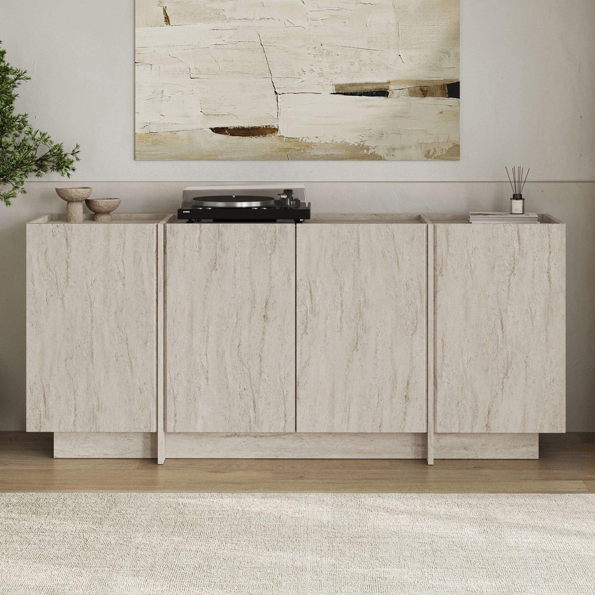 Voir la diapositive 3 : Habitat et Jardin Buffet en bois  dorma  - 180 x 45 x 80 cm - travertin