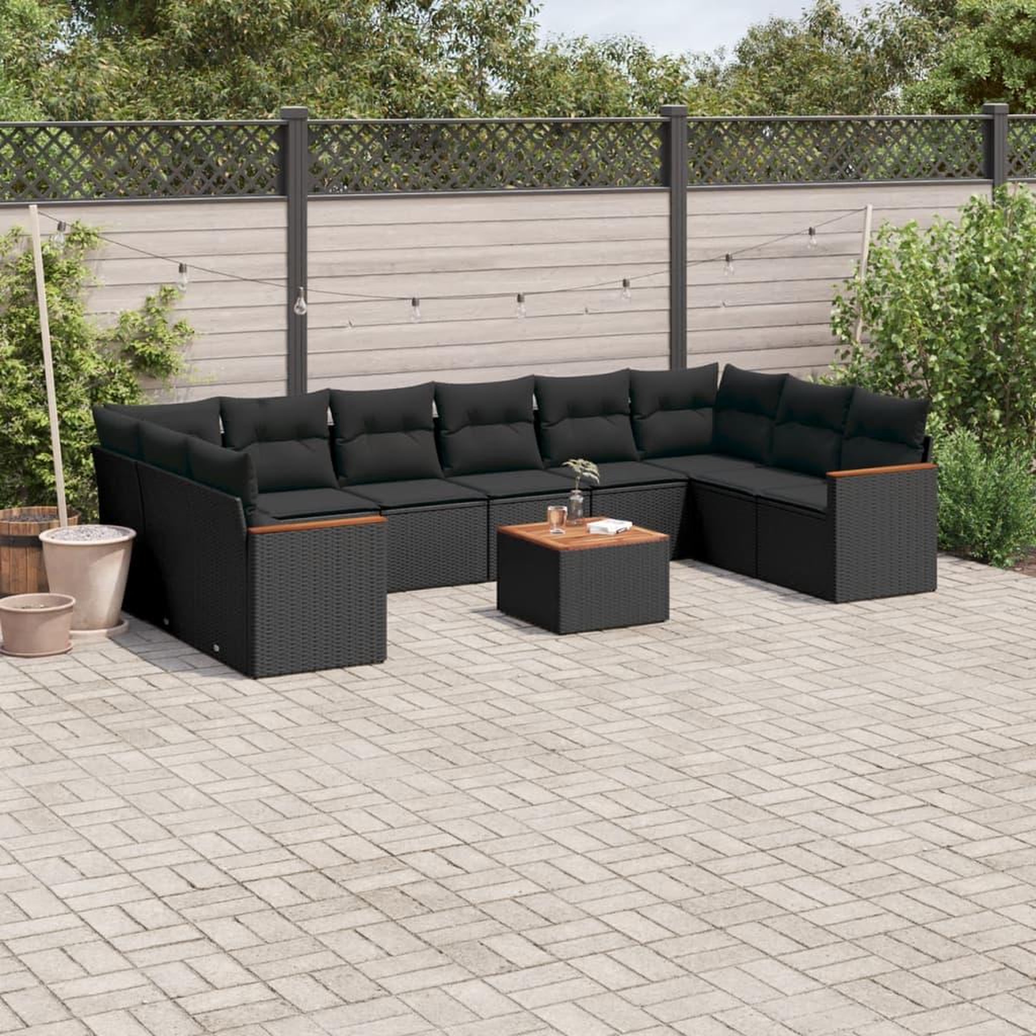 VIDAXL Salon de jardin 11 pcs avec coussins noir resine tressee