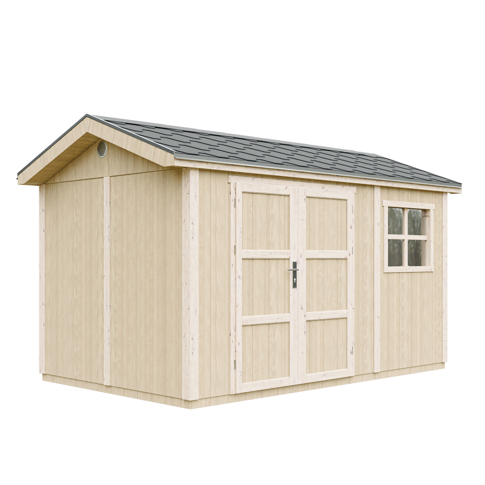 Voir la diapositive 1 : TIMBELA Abri de Jardin Qualité Premium 8,68 m² H252x250x412cm Avec un sol et des bardeaux bitumineux M914A