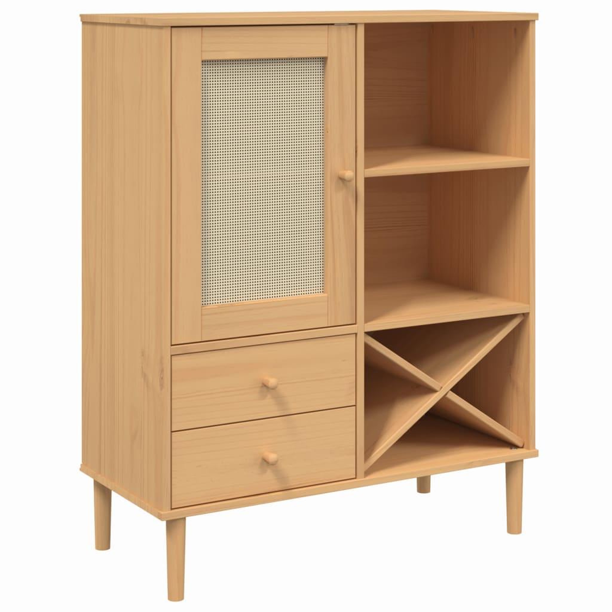 Voir la diapositive 2 : VIDAXL Buffet SENJA aspect rotin marron 90x40x112cm bois massif de pin