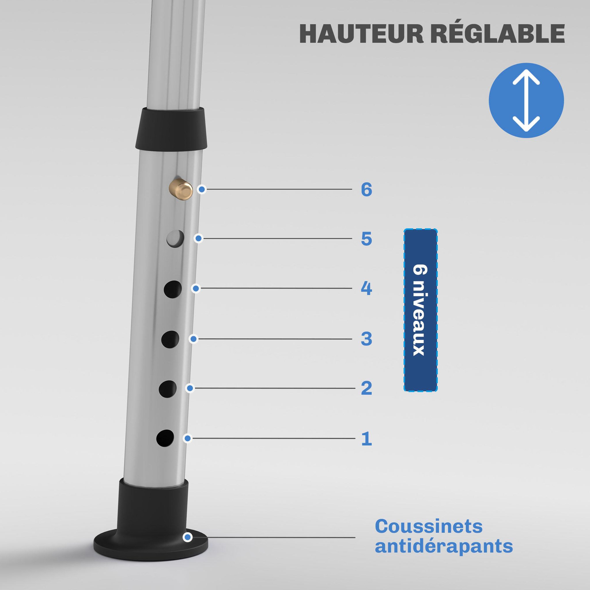 Voir la diapositive 6 : HOMCOM Chaise de douche siège de douche ergonomique hauteur réglable pieds antidérapants charge max. 136 kg alu hdpe bleu