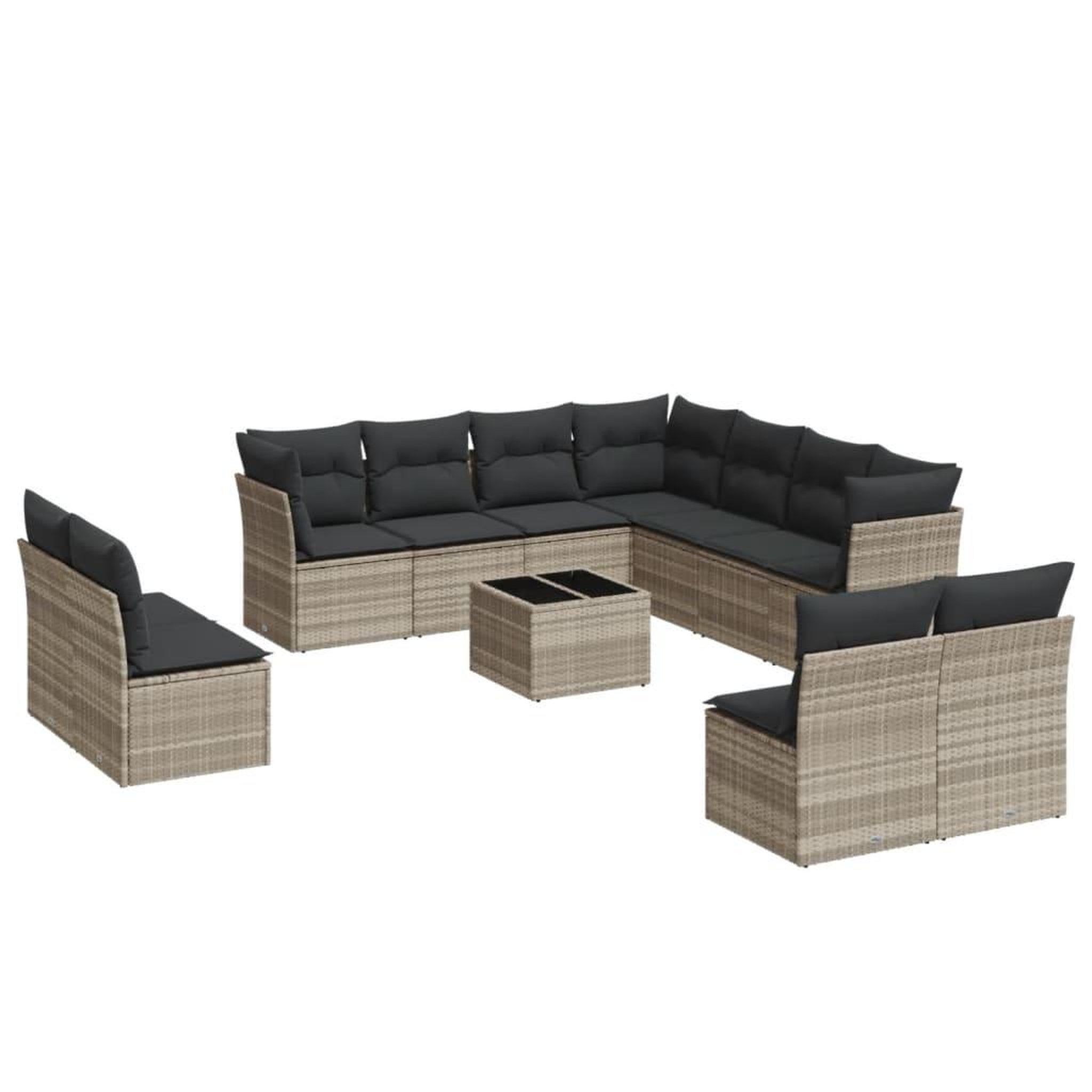 Voir la diapositive 2 : VIDAXL Salon de jardin avec coussins 12 pcs gris clair resine tressee