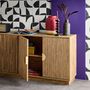 Voir la diapositive 3 : SWEEEK Buffet exotique 4 portes. effet bois de manguier rainuré. buffet bas. poignées en métal doré. L 180 x P 40 x H 75cm