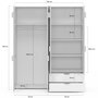 Voir la diapositive 5 : ID MARKET Armoire 4 portes MINA blanc penderie 160 cm avec 2 rangements hauts et 2 tiroirs