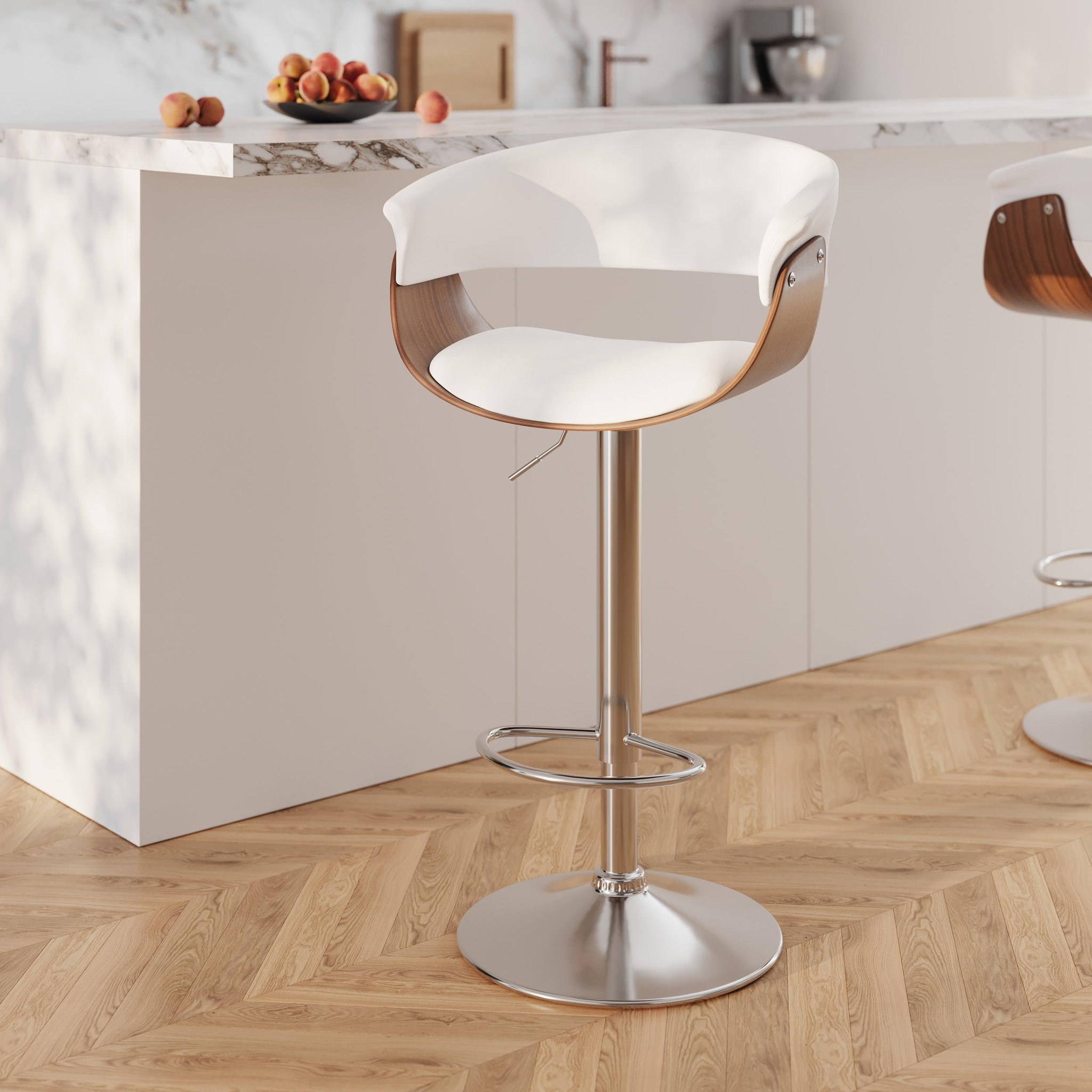Voir la diapositive 2 : MAISON PAVANE Chaise de bar réglable et pivotante 59/81 cm en cuir synthétique blanc-basile