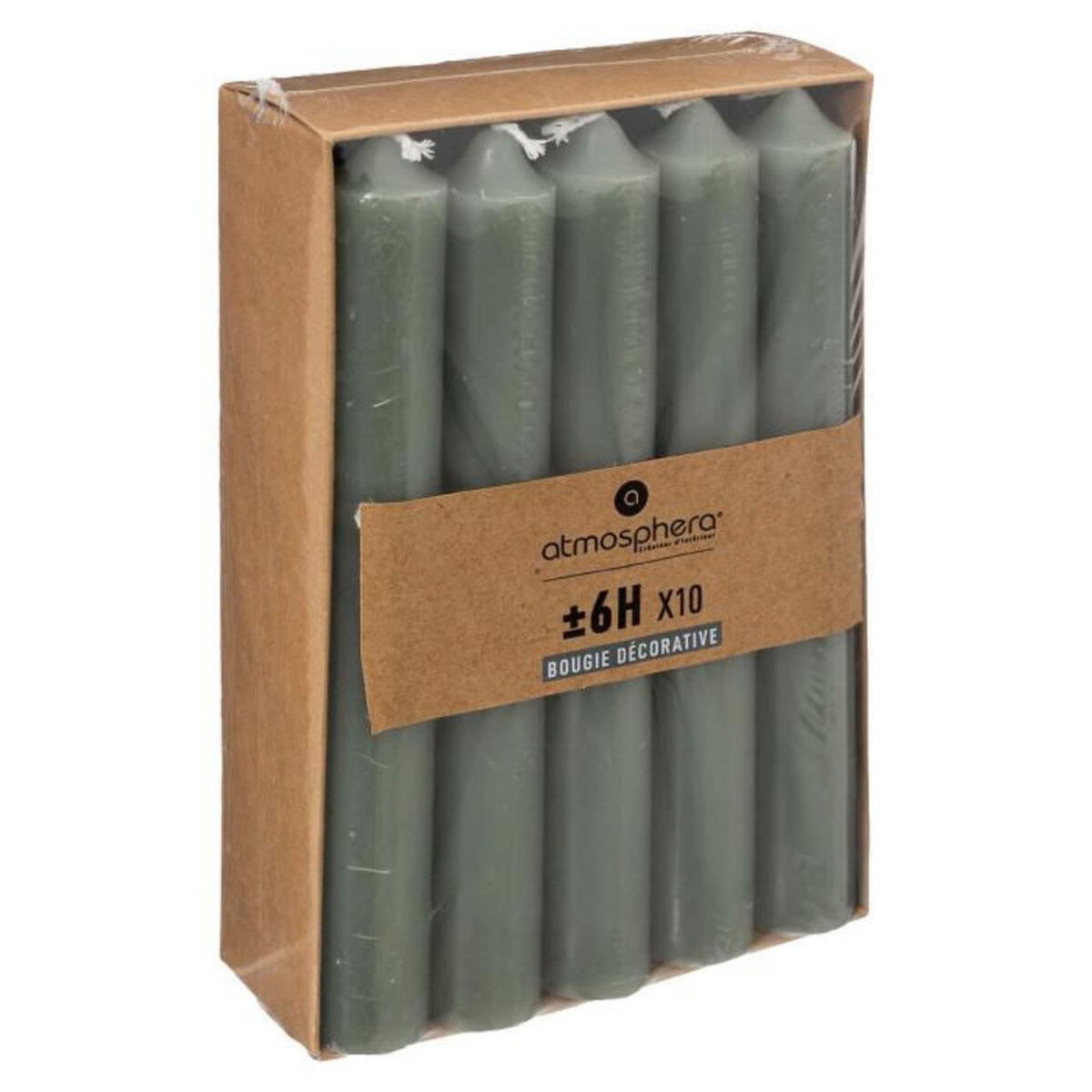 COMPTOIR DE LA BOUGIE Lot de 10 Bougies Bâton  Hugo  16cm Vert Eucalyptus
