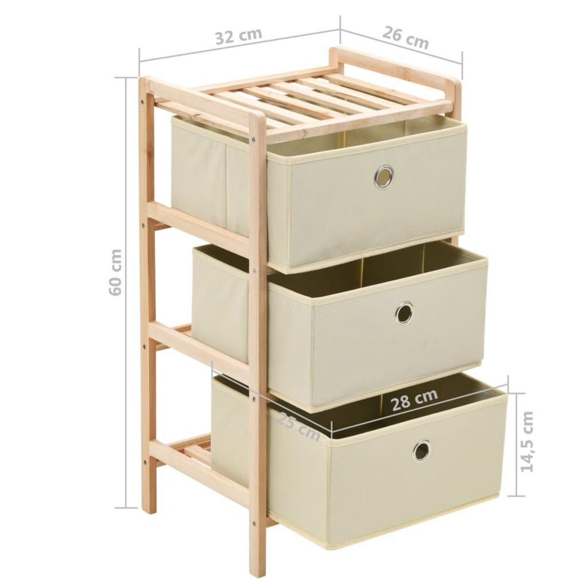 VIDAXL Etagere de rangement 3 paniers Tissu Bois de cedre Beige