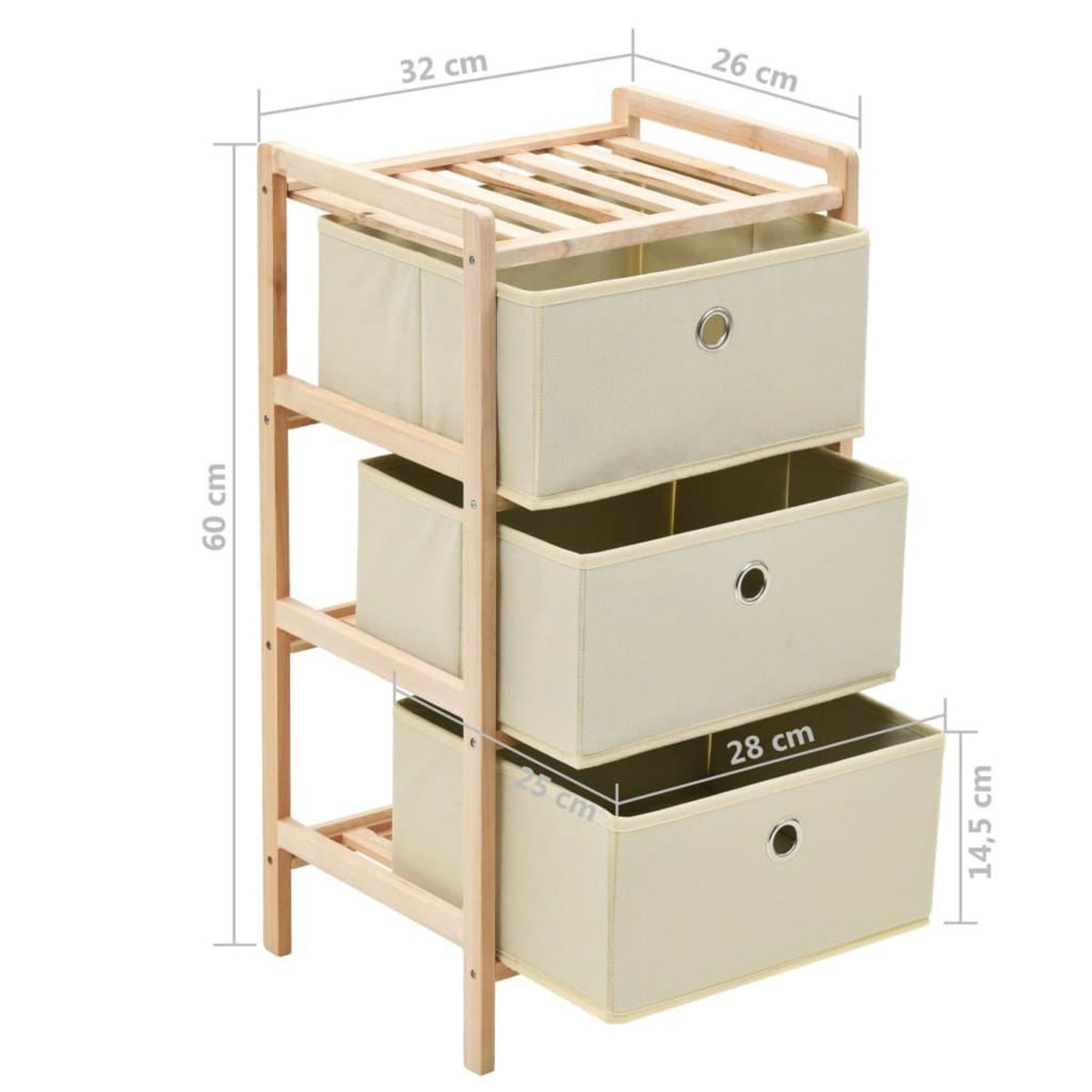 VIDAXL Etagere de rangement 3 paniers Tissu Bois de cedre Beige