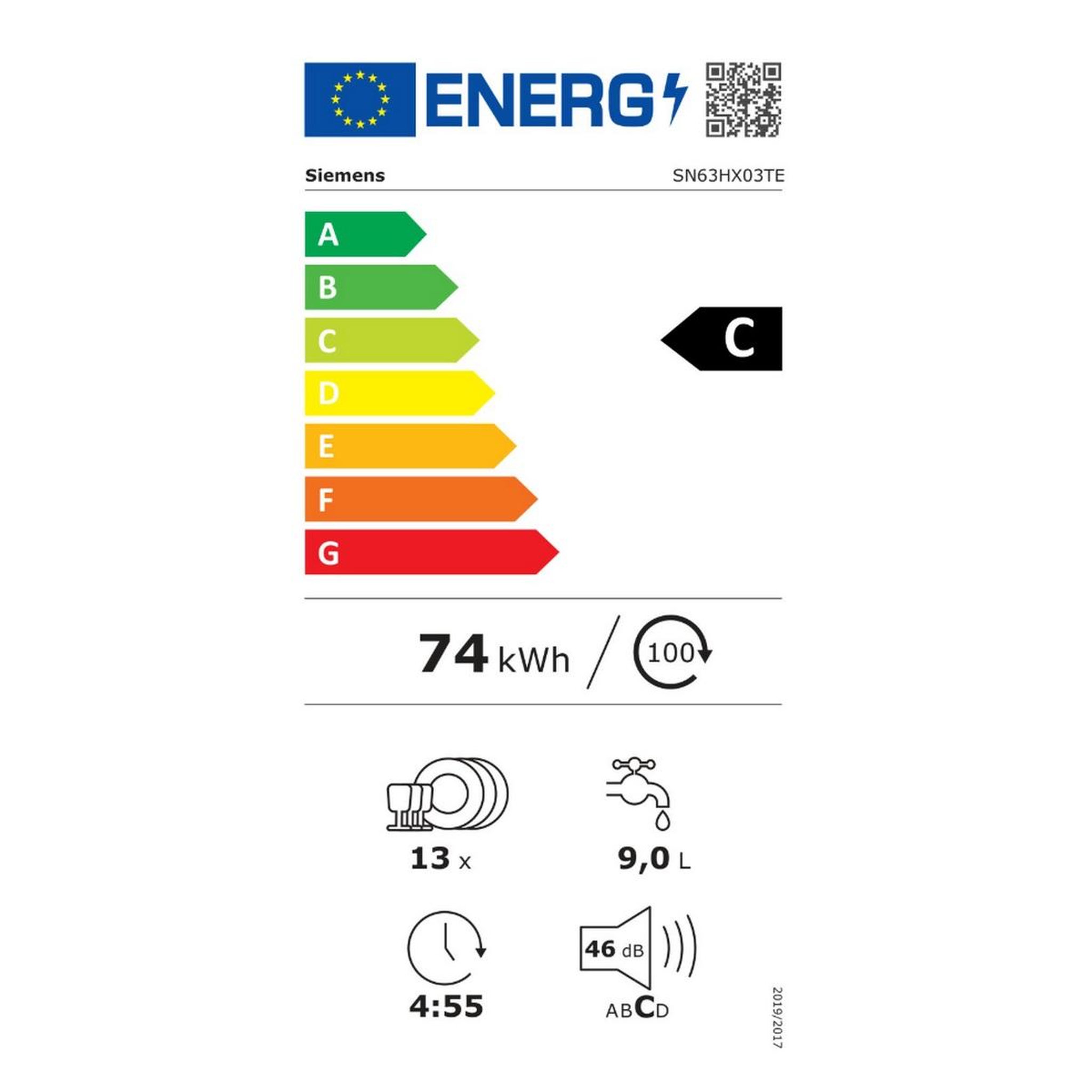Voir la diapositive 2 : Siemens Lave-vaisselle 60cm 13 couverts 47db tout intégrable - sn63hx03te