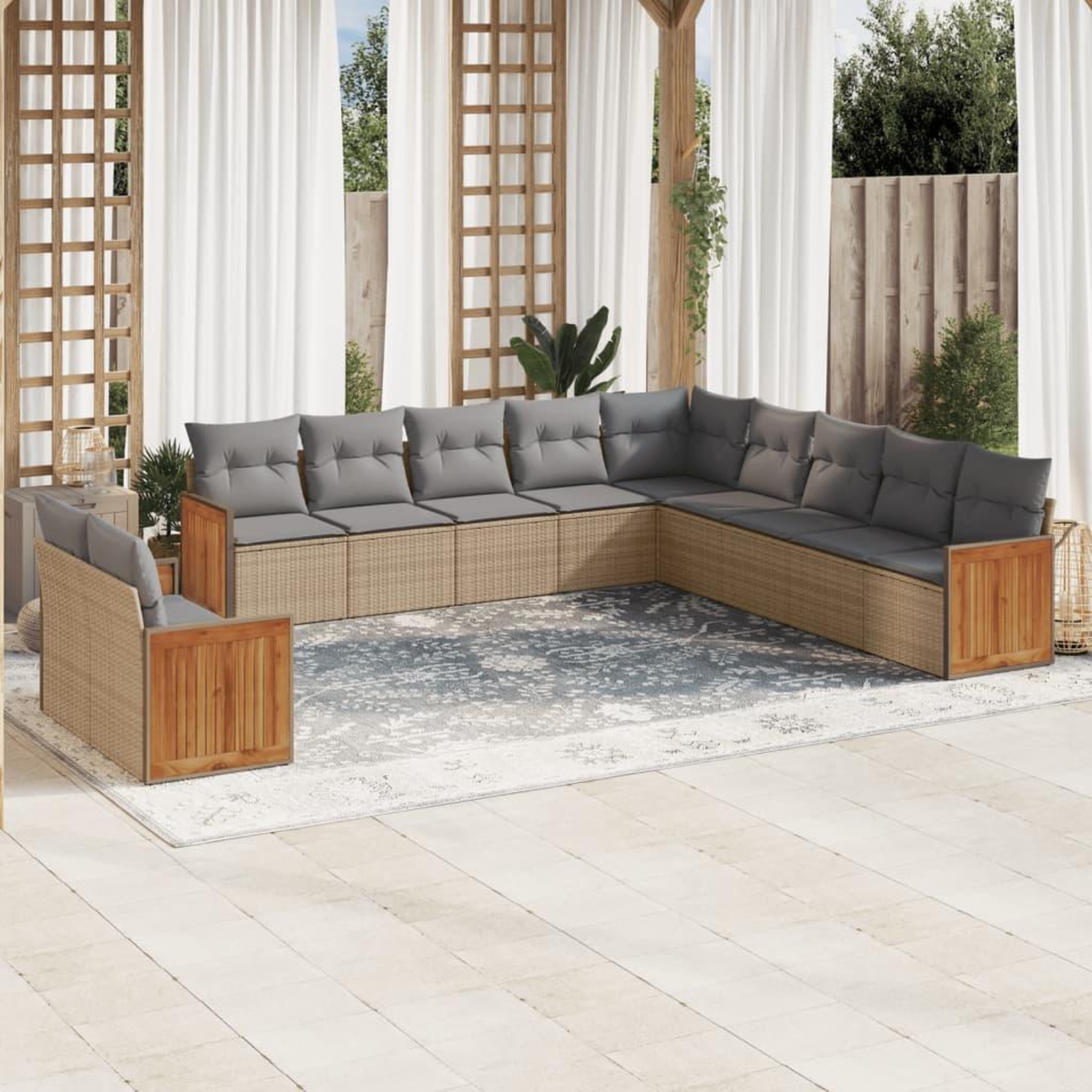 VIDAXL Salon de jardin 11 pcs avec coussins beige resine tressee
