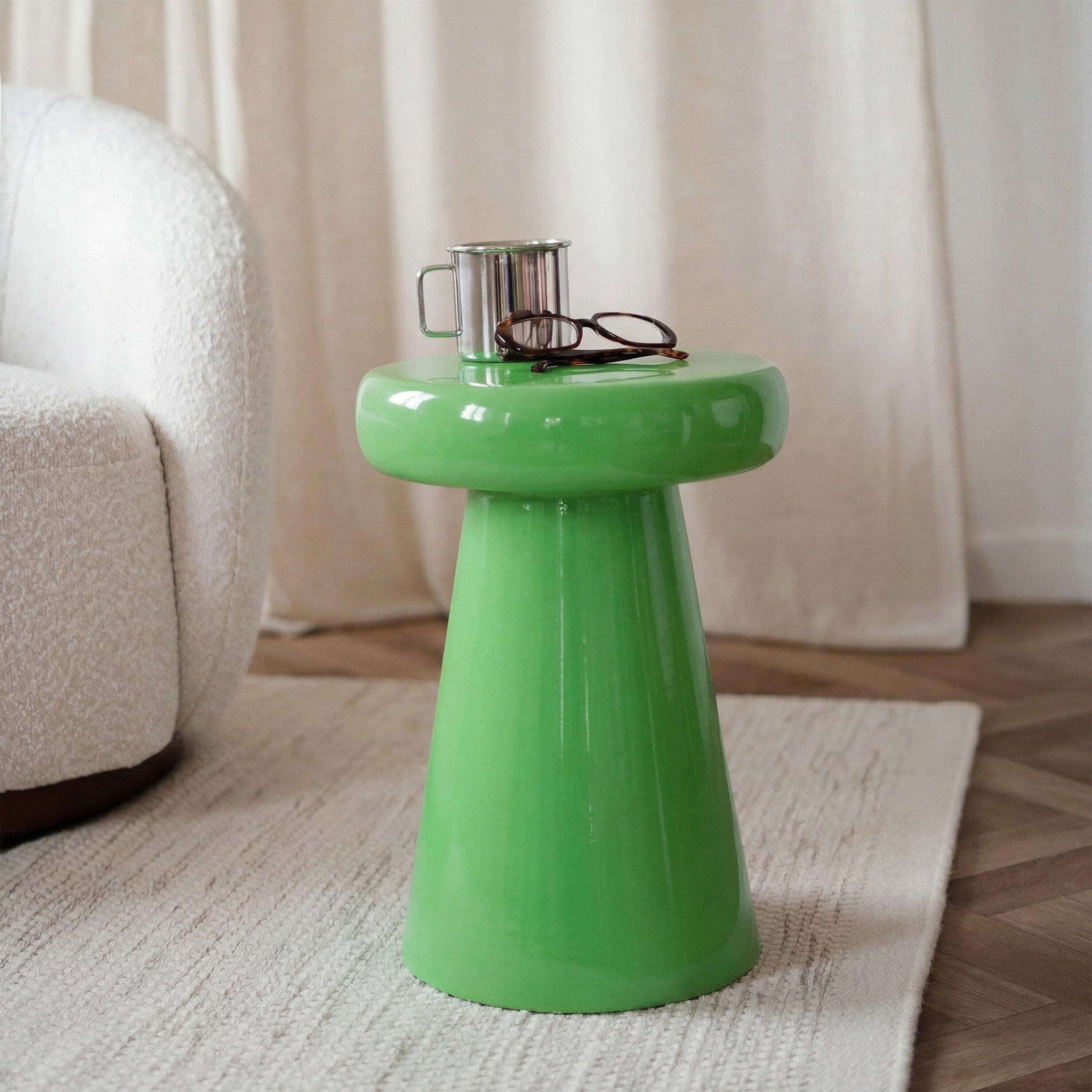 Voir la diapositive 2 : MAISON PAVANE Table d'appoint ronde en métal vert d40 cm-anouk
