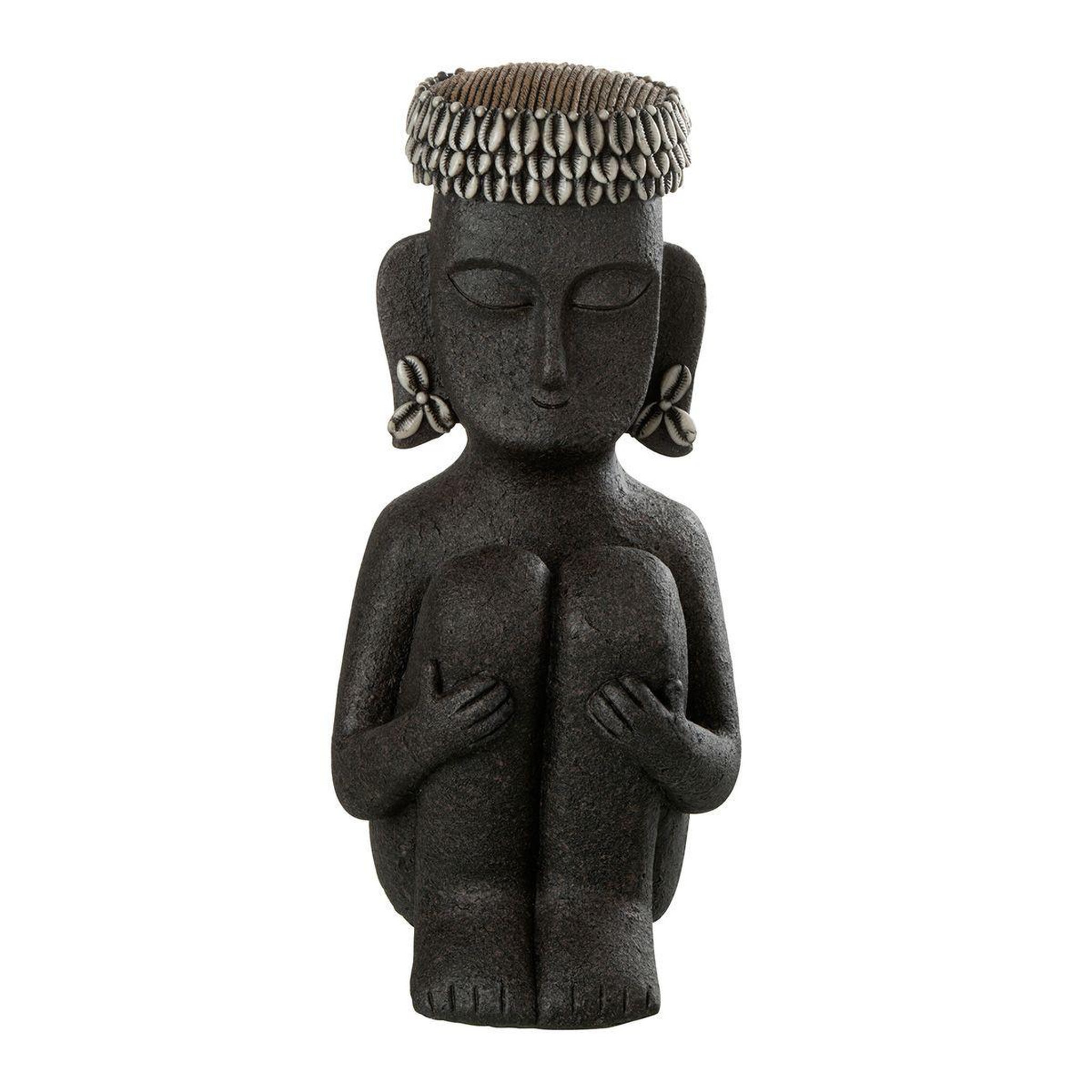 Voir la diapositive 1 : J-LINE Statue déco  assise ethnique  33cm noir