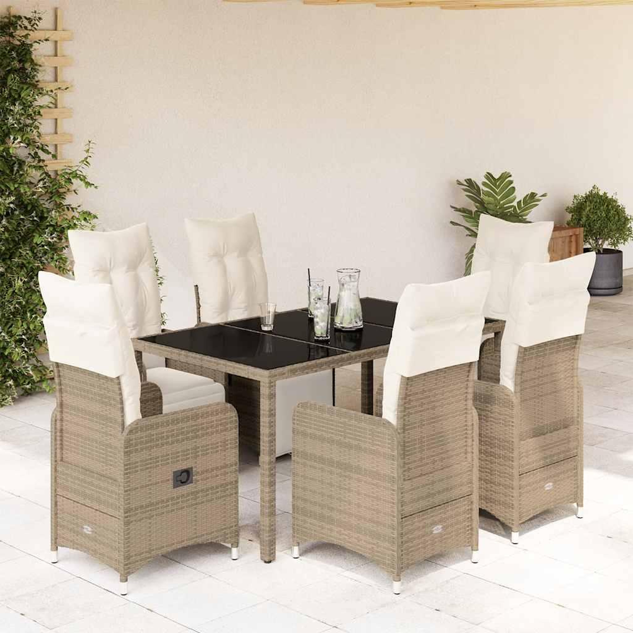 VIDAXL Ensemble de bistro de jardin 7 pcs coussins marron poly rotin