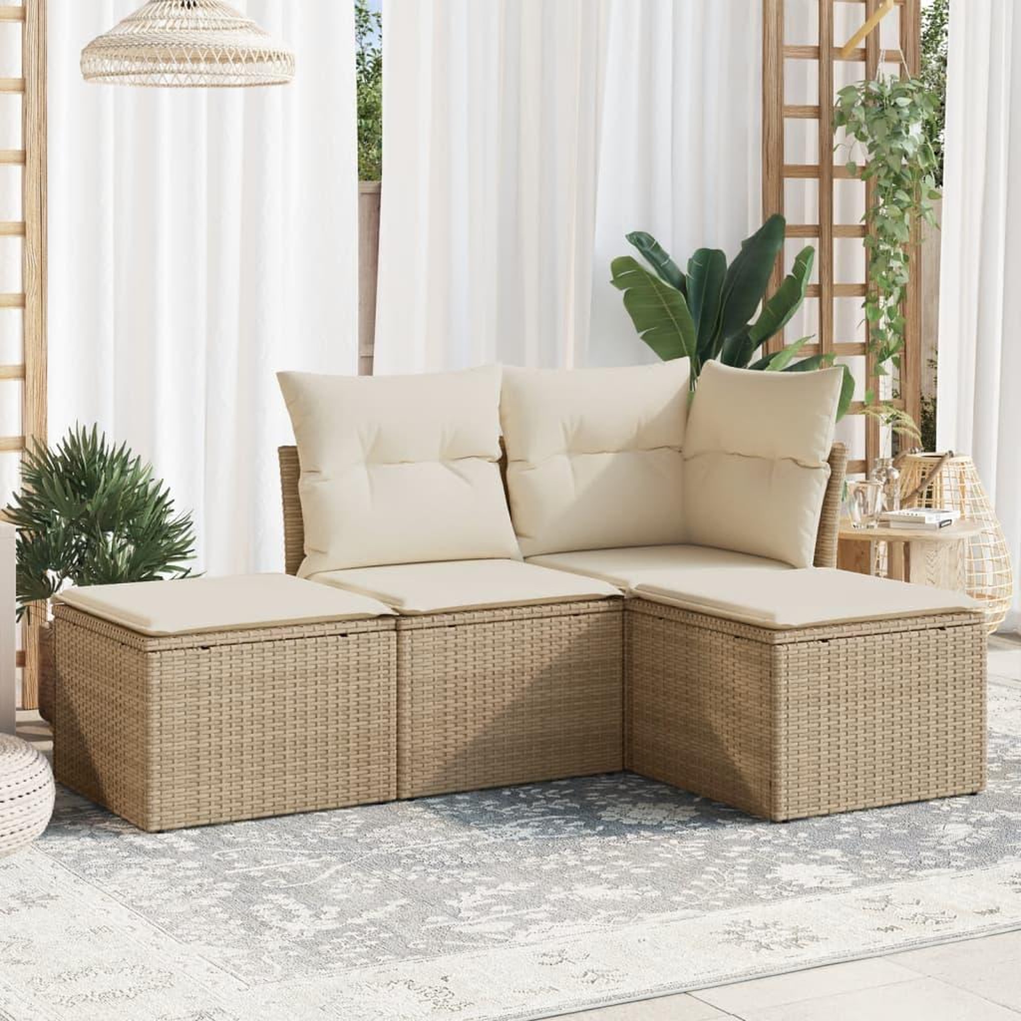 VIDAXL Salon de jardin avec coussins 4 pcs beige resine tressee