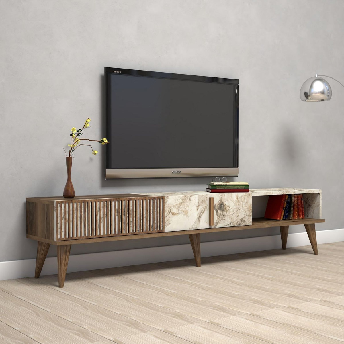 Habitat et Jardin Meuble TV en bois  Milan  - 180 x 35 x 40 cm - NoyerBlanc