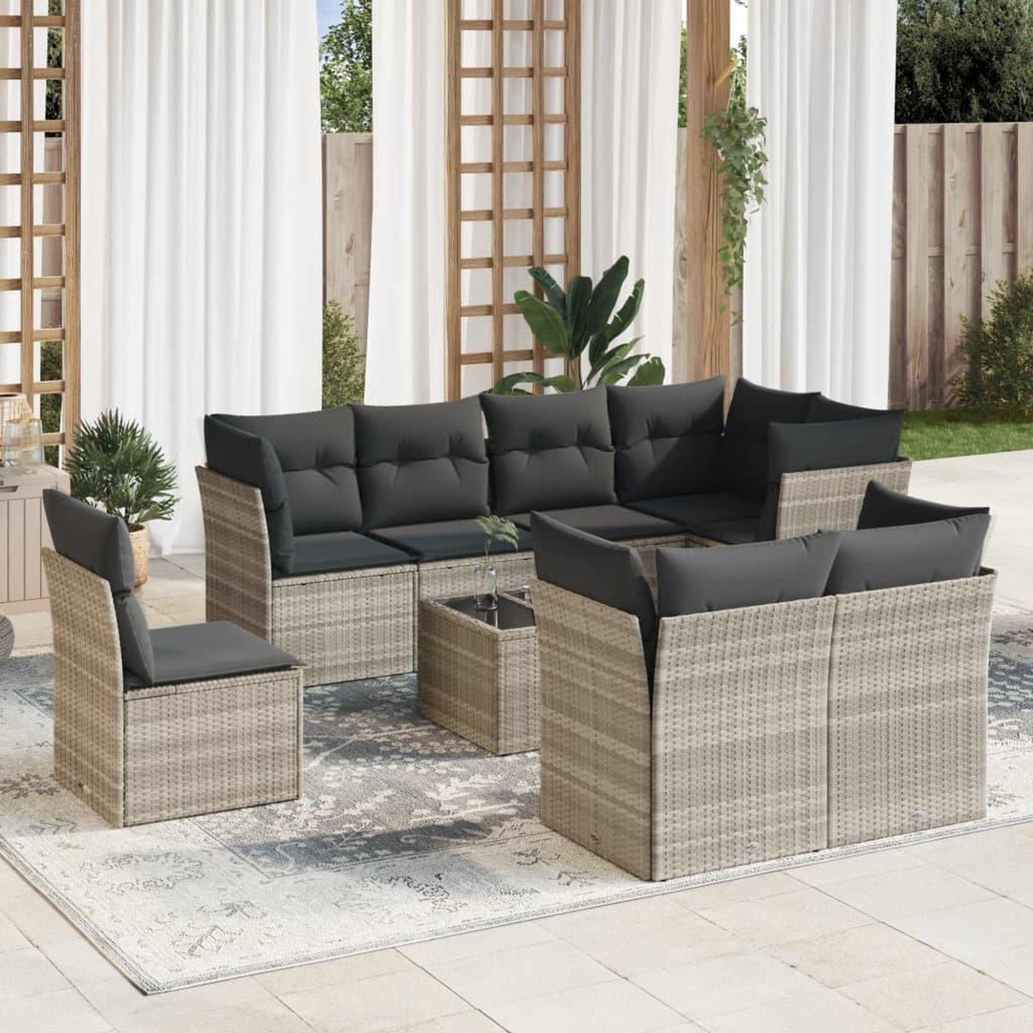 VIDAXL Salon de jardin 9 pcs avec coussins gris clair resine tressee