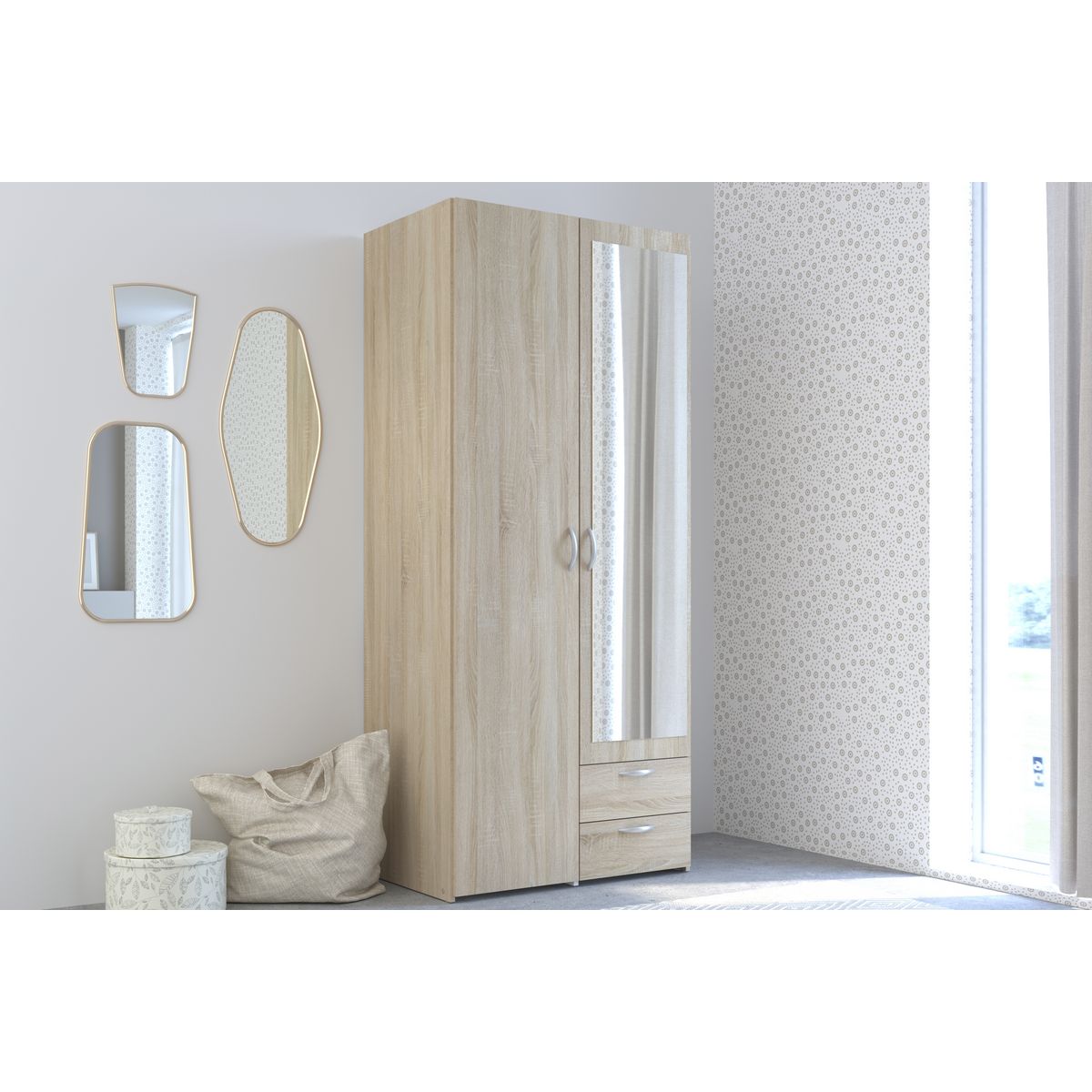 Armoire 3 portes 2 tiroirs 1 miroir L120cm DAISY