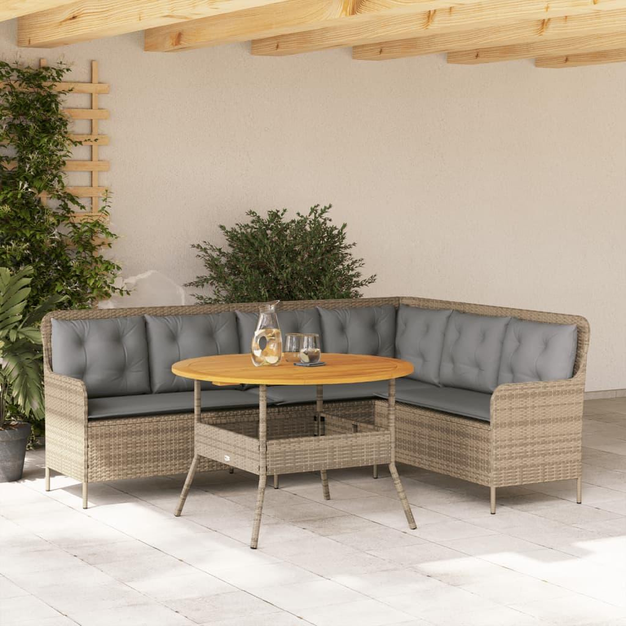 VIDAXL Salon de jardin avec coussins 2 pcs beige resine tressee
