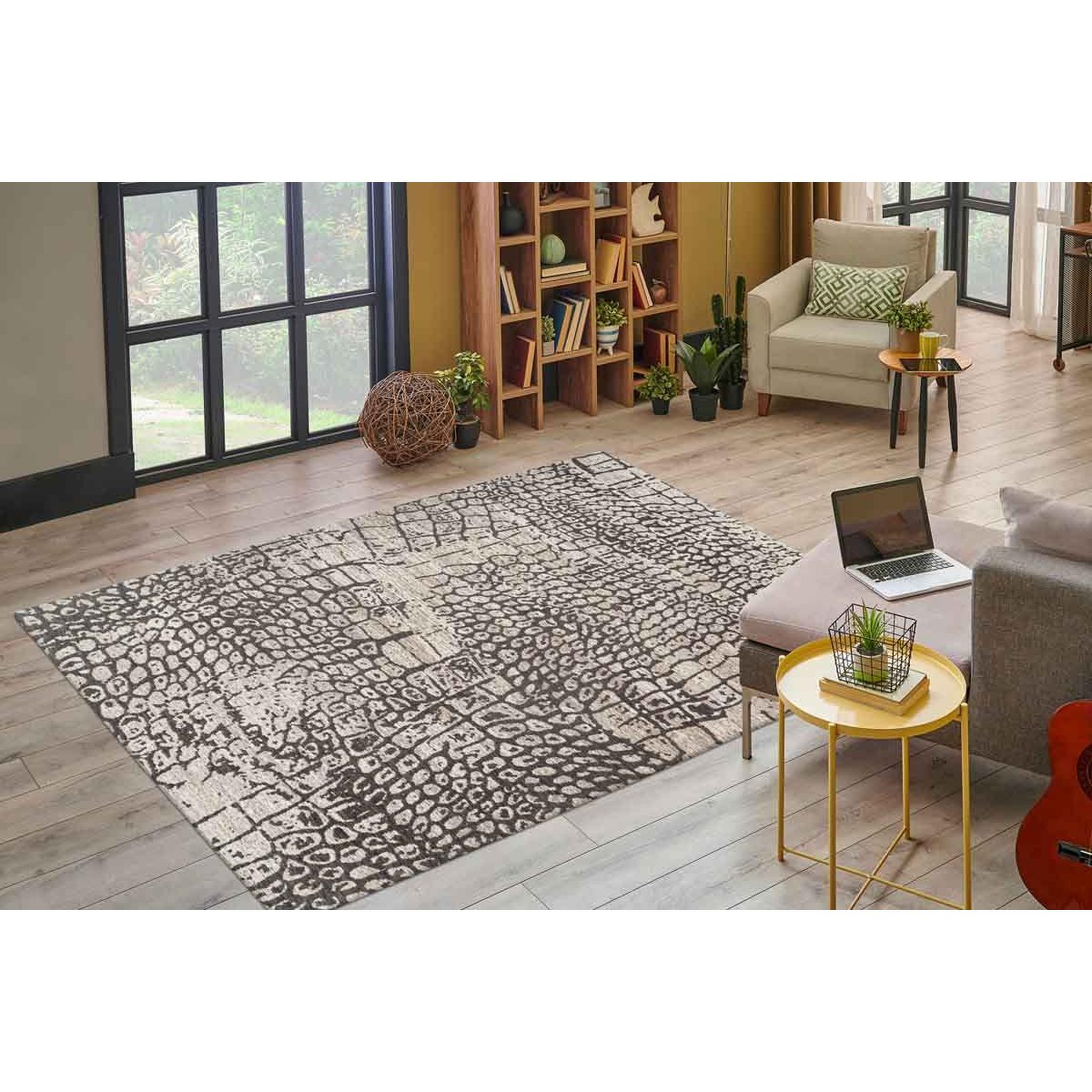 Voir la diapositive 5 : Paris Prix Tapis tissé vintage à poils plats  davio  gris
