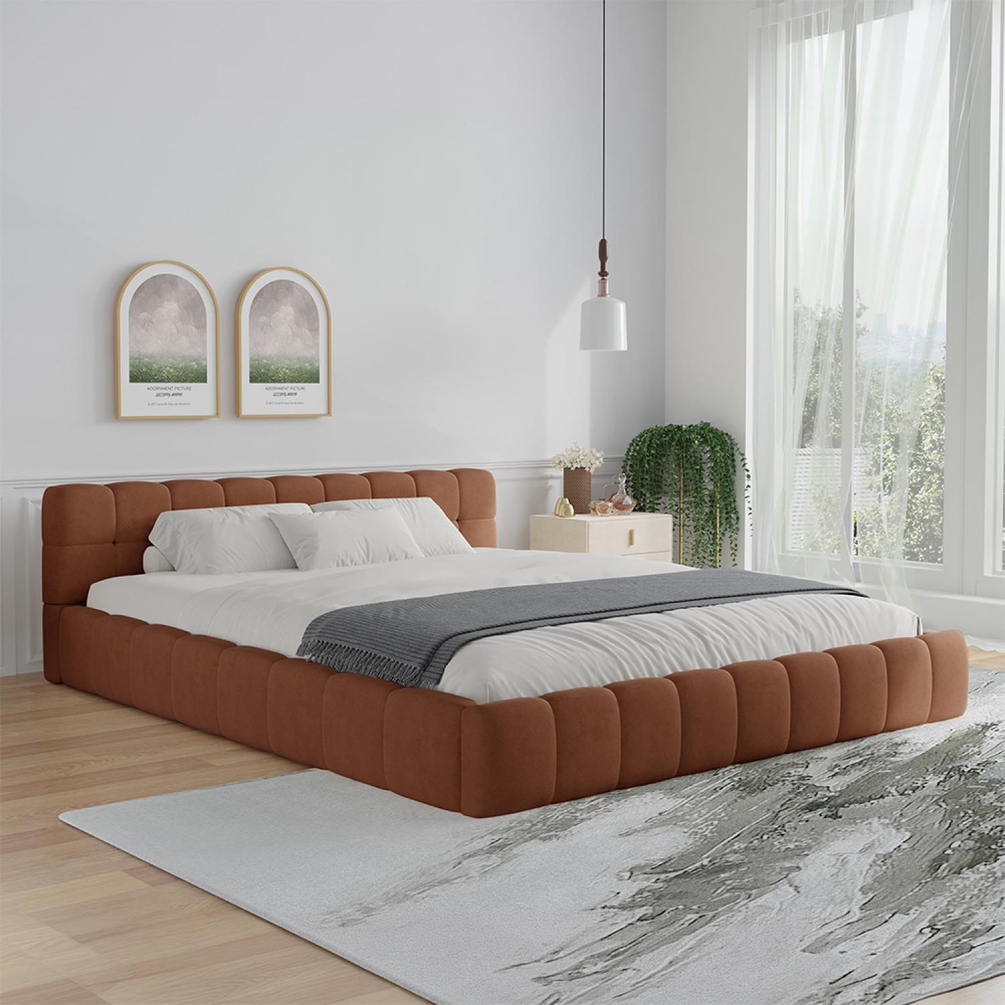 Voir la diapositive 2 : CONCEPT USINE Lit nuage 160x200cm en velours marron kansas
