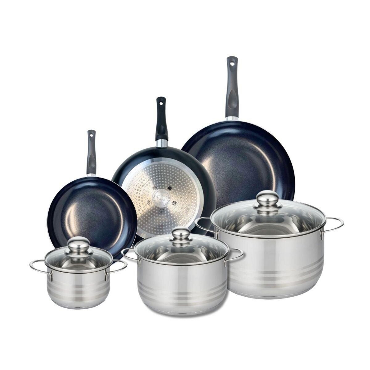 ELO Ensemble de 3 Poêles de cuisson 20, 24 et 28 cm et 3 faitouts 14, 20 et 24 cm Elo Prima Brillant