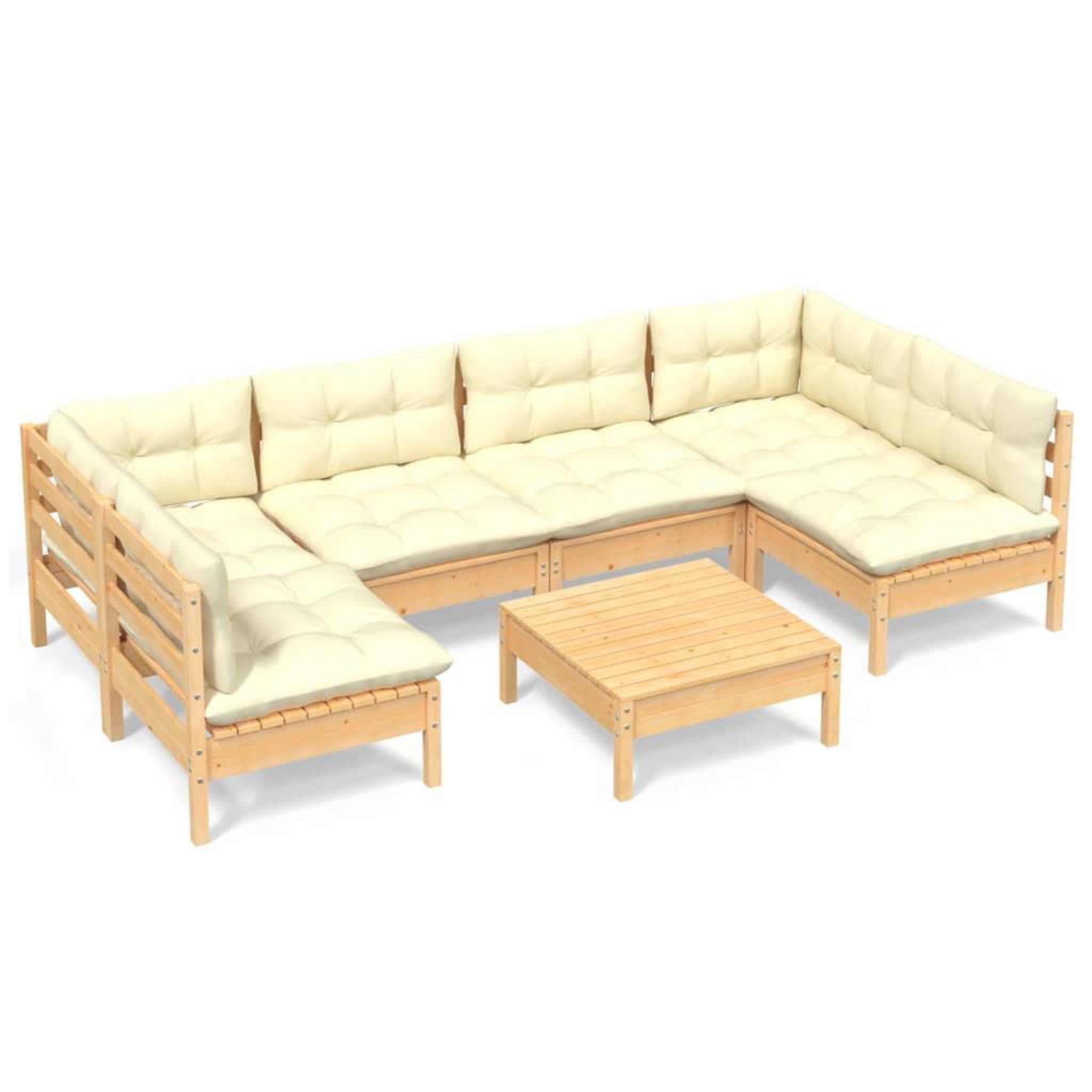Voir la diapositive 2 : VIDAXL Salon de jardin 7 pcs avec coussins creme bois de pin massif