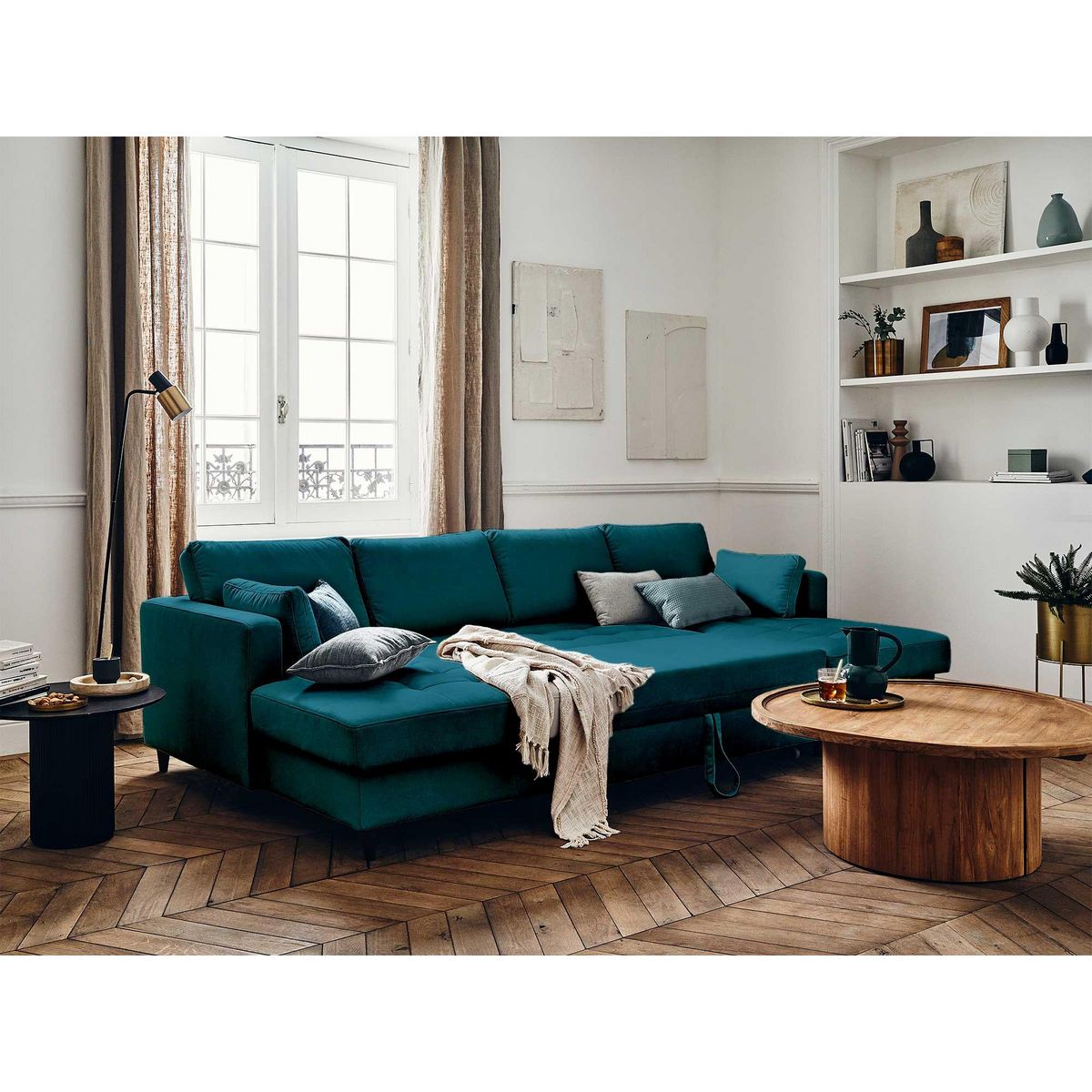 LISA DESIGN Anna - canapé panoramique en u - 7 places - convertible avec coffre - en velours