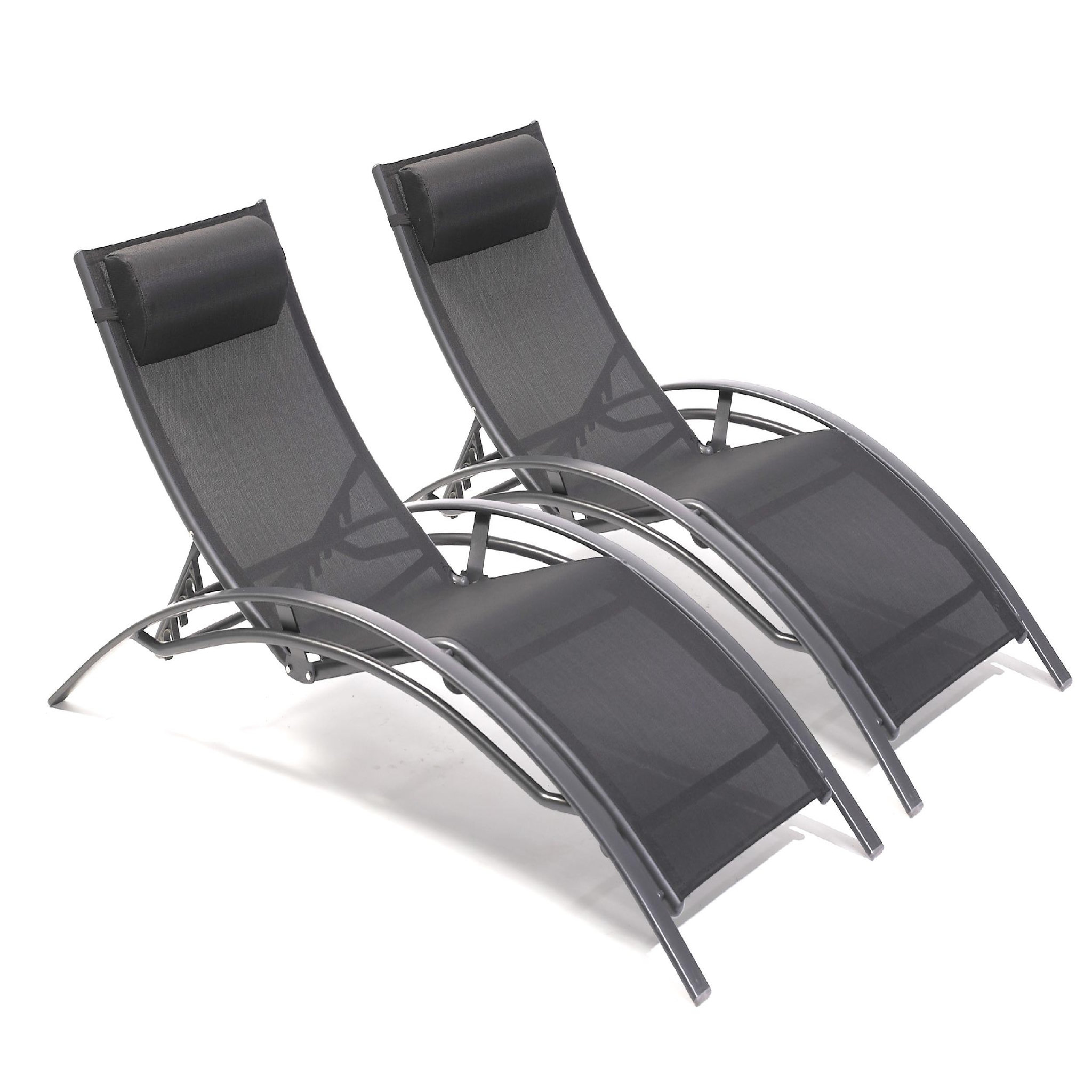 Voir la diapositive 1 : DCB GARDEN Lot de 2 bains de soleil en aluminium et toile plastifiée